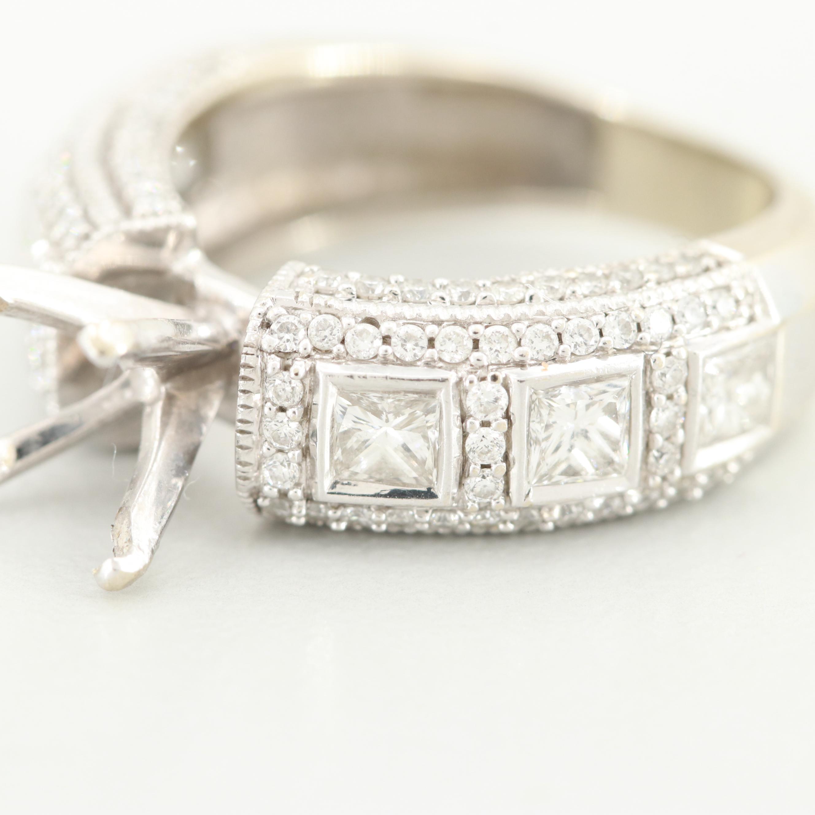 14K White Gold Diamond Semi Mount Ring