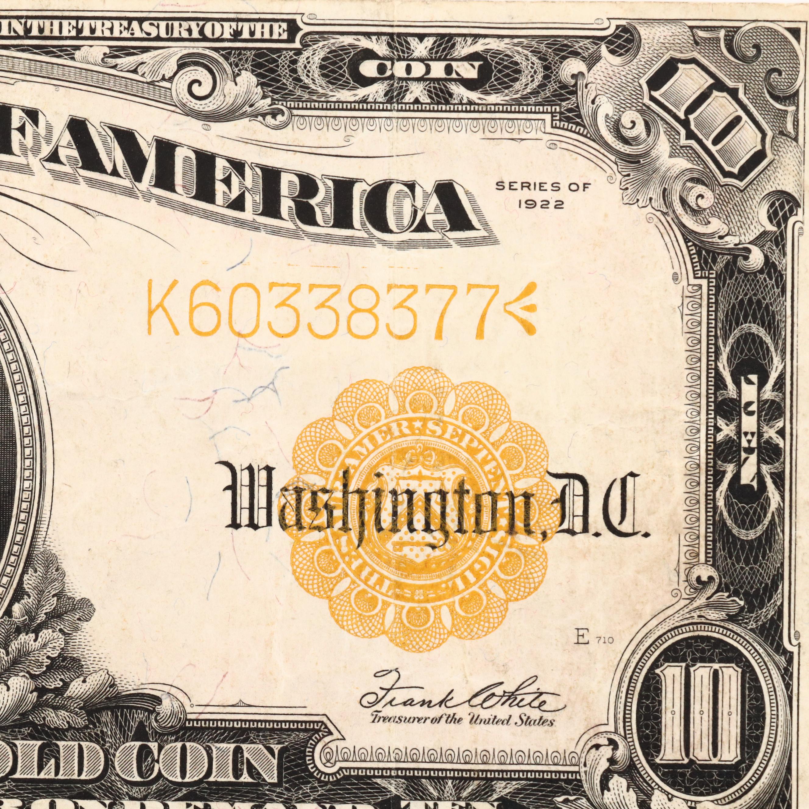 1922 $10 United States Gold Certificate