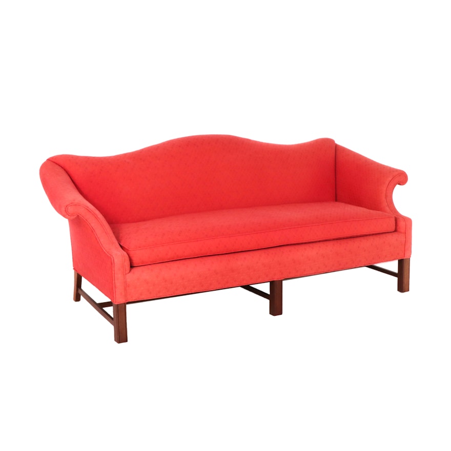 Camelback Sofa with Red Upholstery