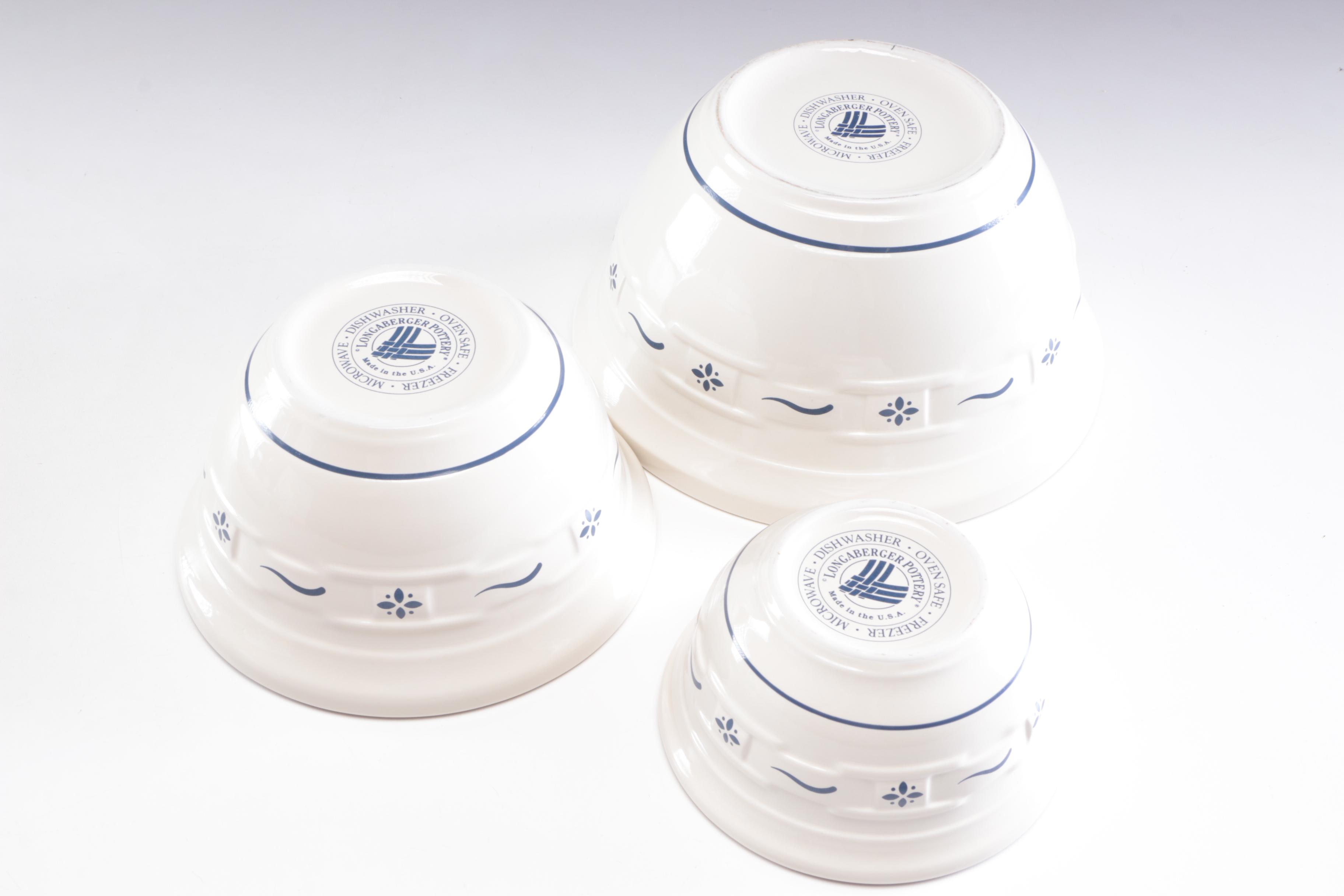 Longaberger Pottery "Woven Traditions" Baking Dish and Mixing Bowls