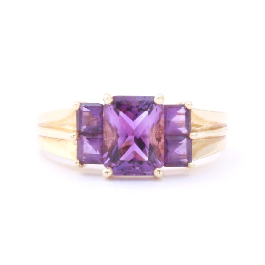 14K Yellow Gold Amethyst Ring