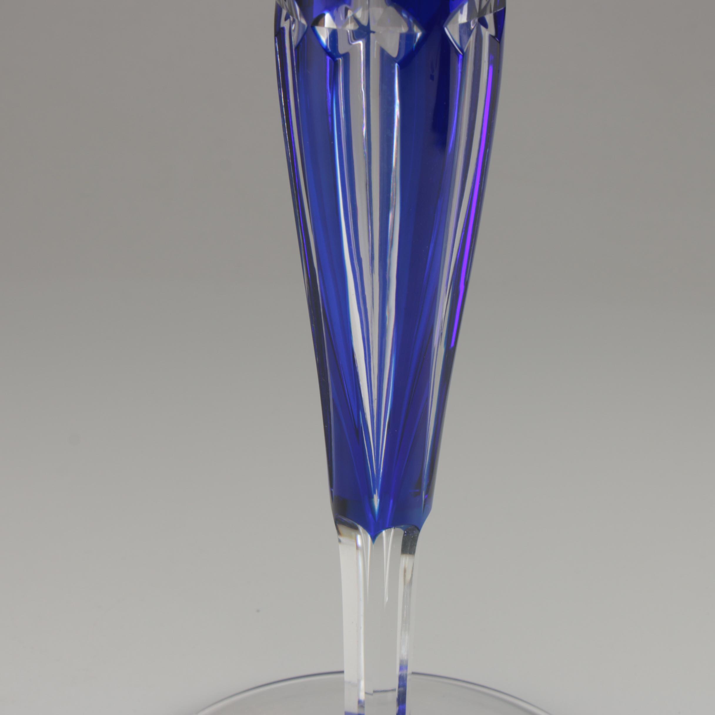 Cobalt Cut to Clear Crystal Candlesticks, Early 20th Century