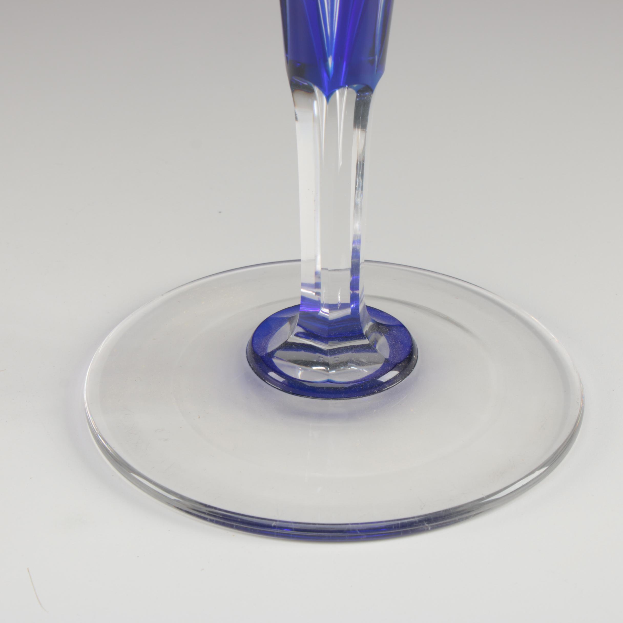 Cobalt Cut to Clear Crystal Candlesticks, Early 20th Century