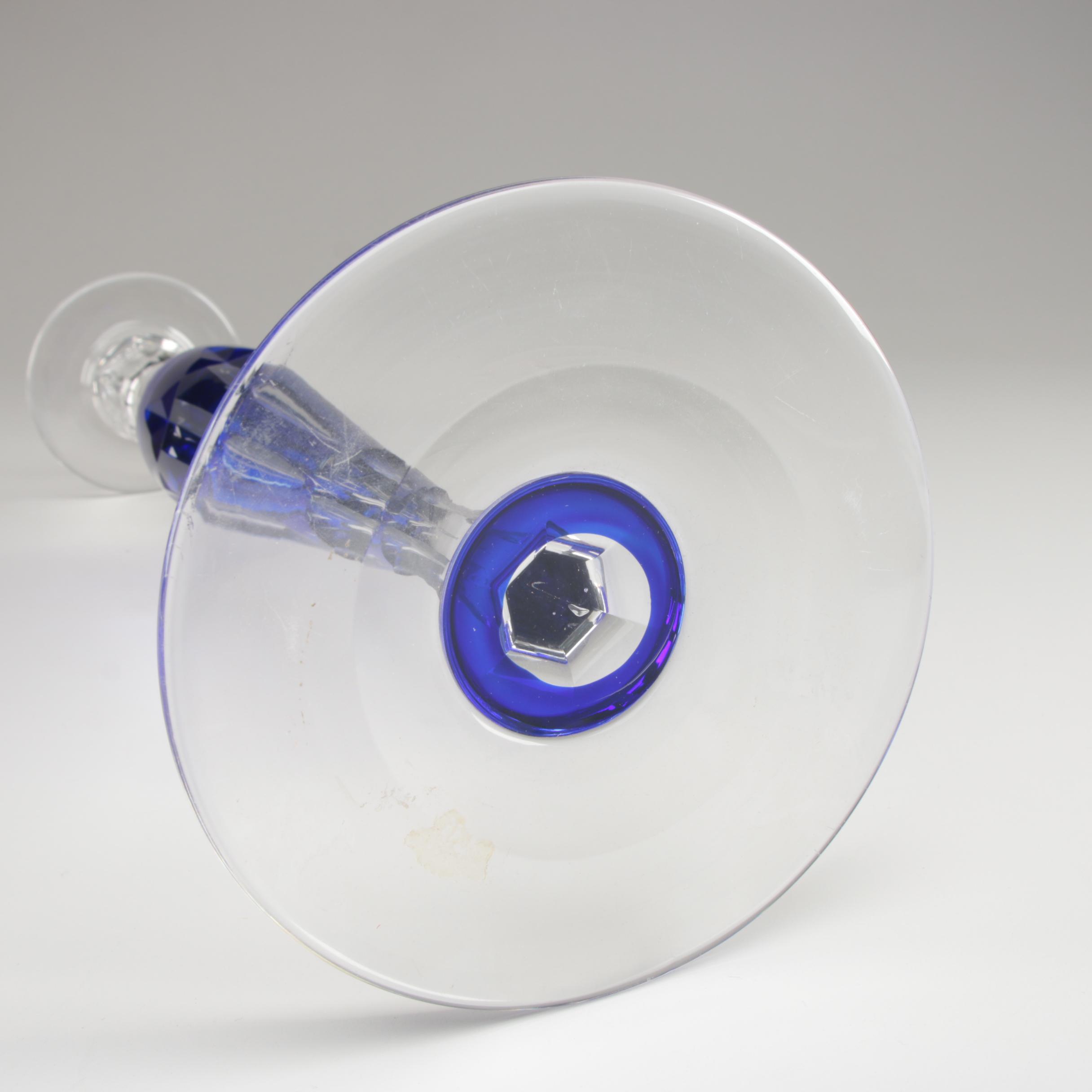 Cobalt Cut to Clear Crystal Candlesticks, Early 20th Century