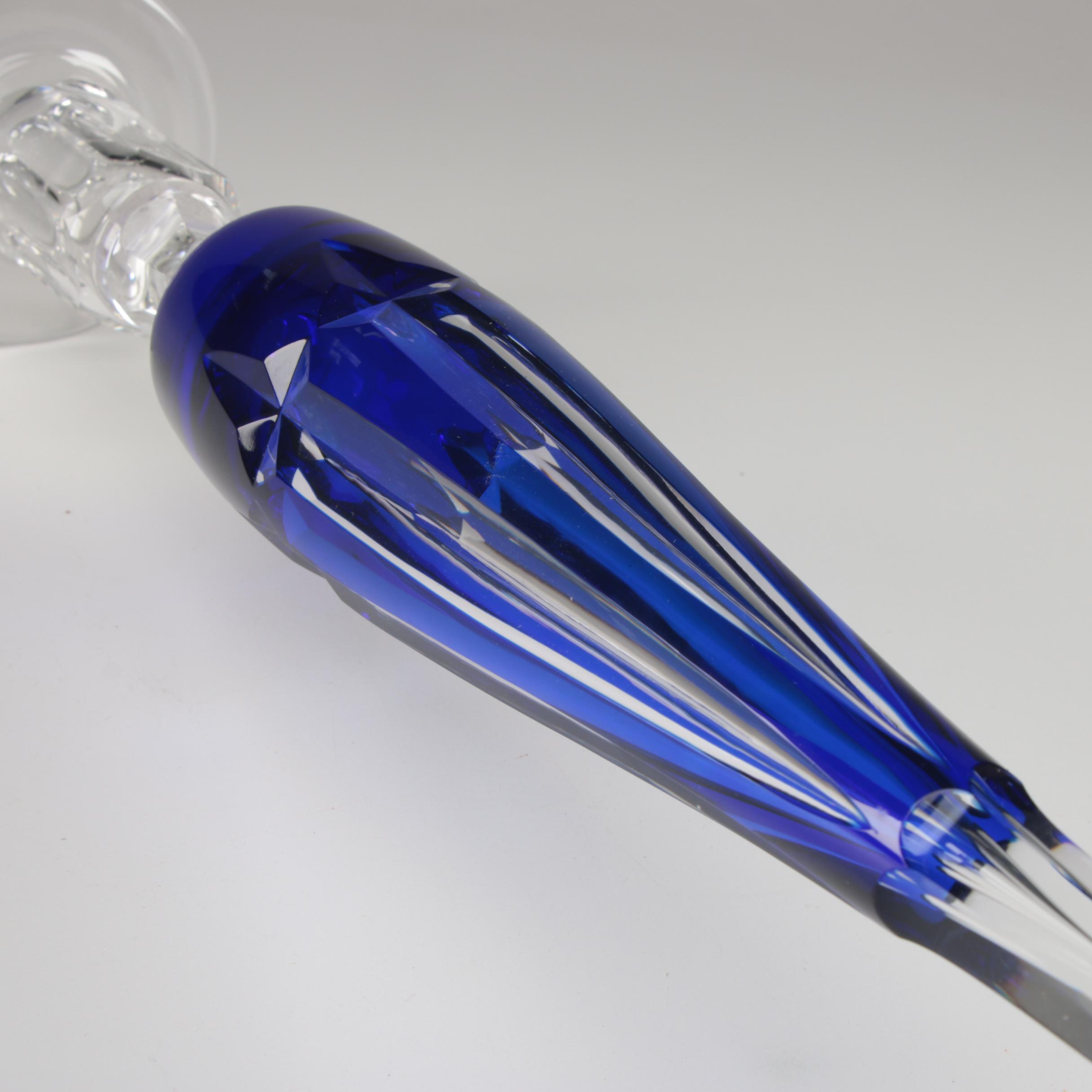 Cobalt Cut to Clear Crystal Candlesticks, Early 20th Century