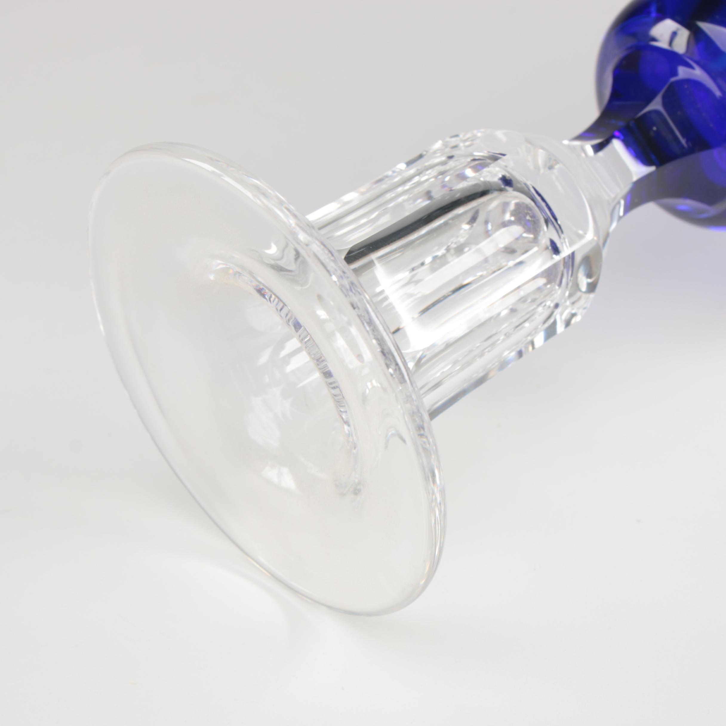 Cobalt Cut to Clear Crystal Candlesticks, Early 20th Century