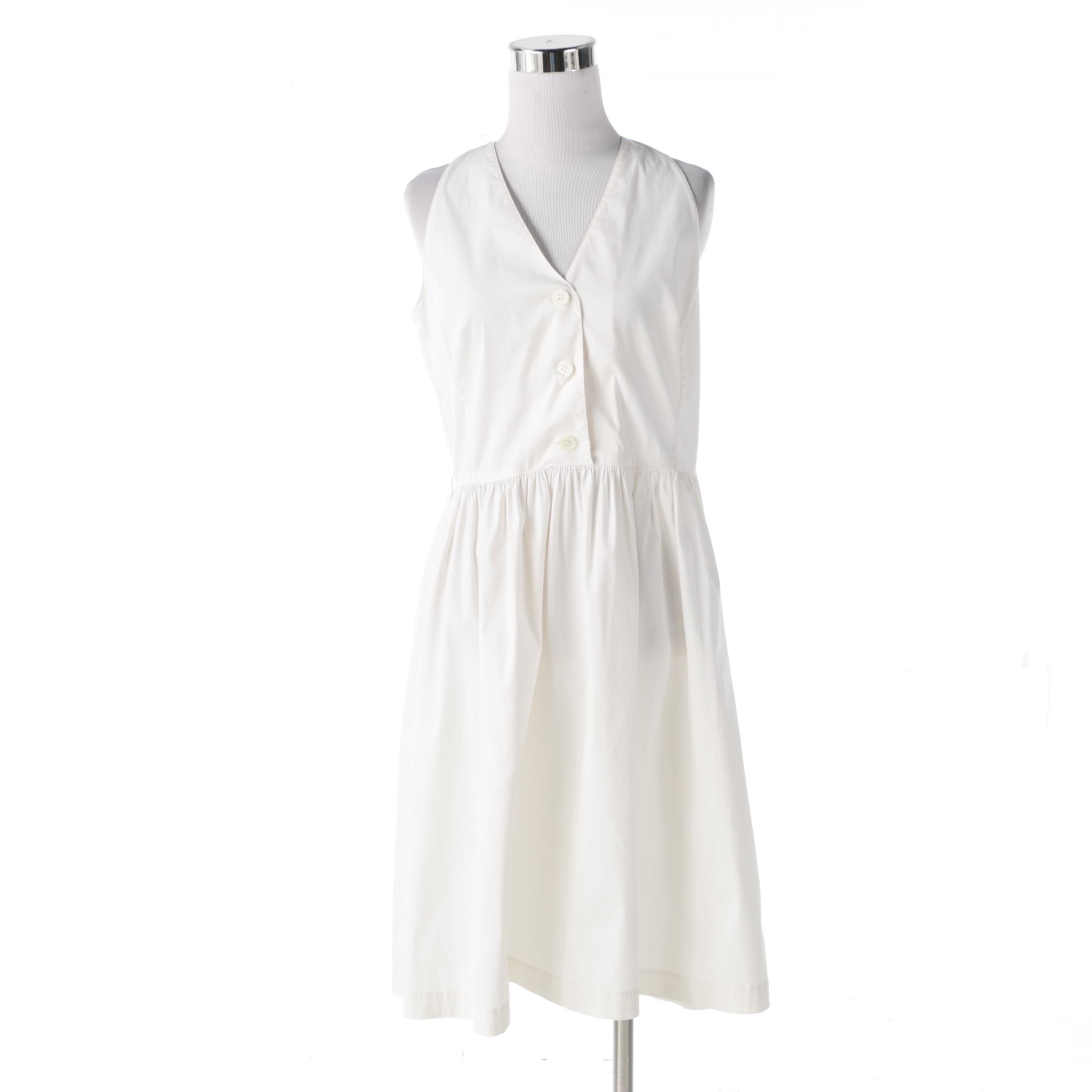 Prada White Cotton Blend V-Neck Sleeveless Shirtwaist Dress
