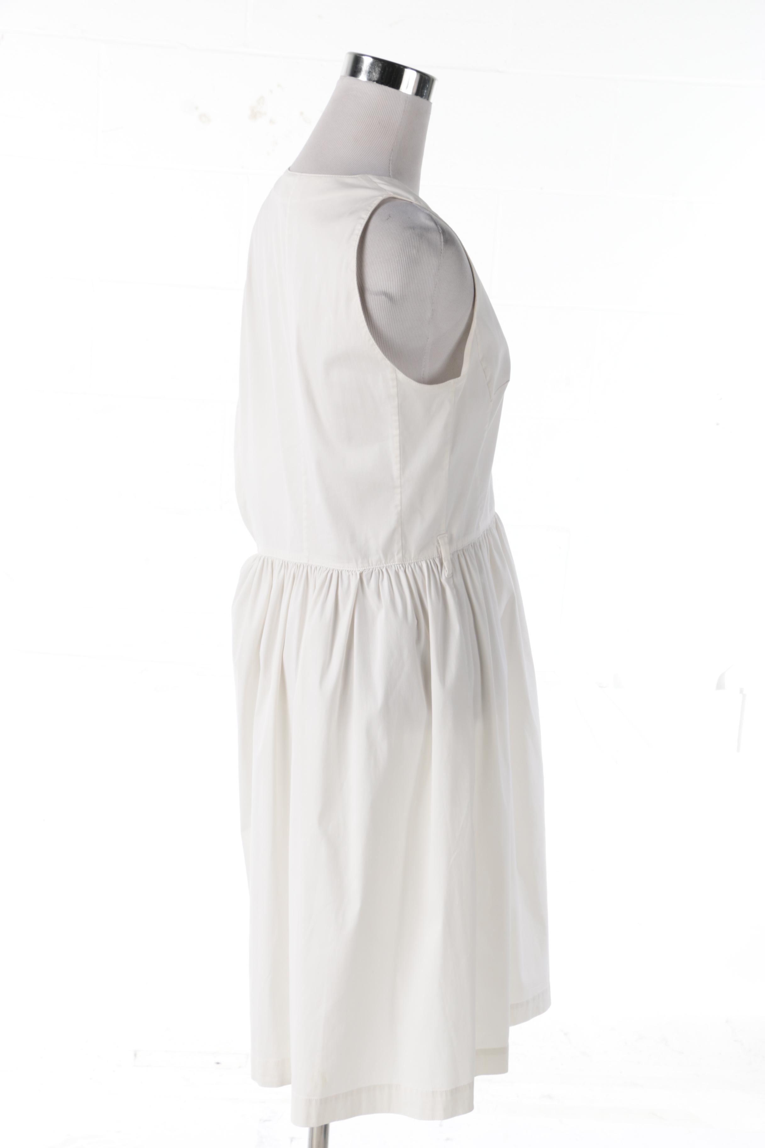 Prada White Cotton Blend V-Neck Sleeveless Shirtwaist Dress