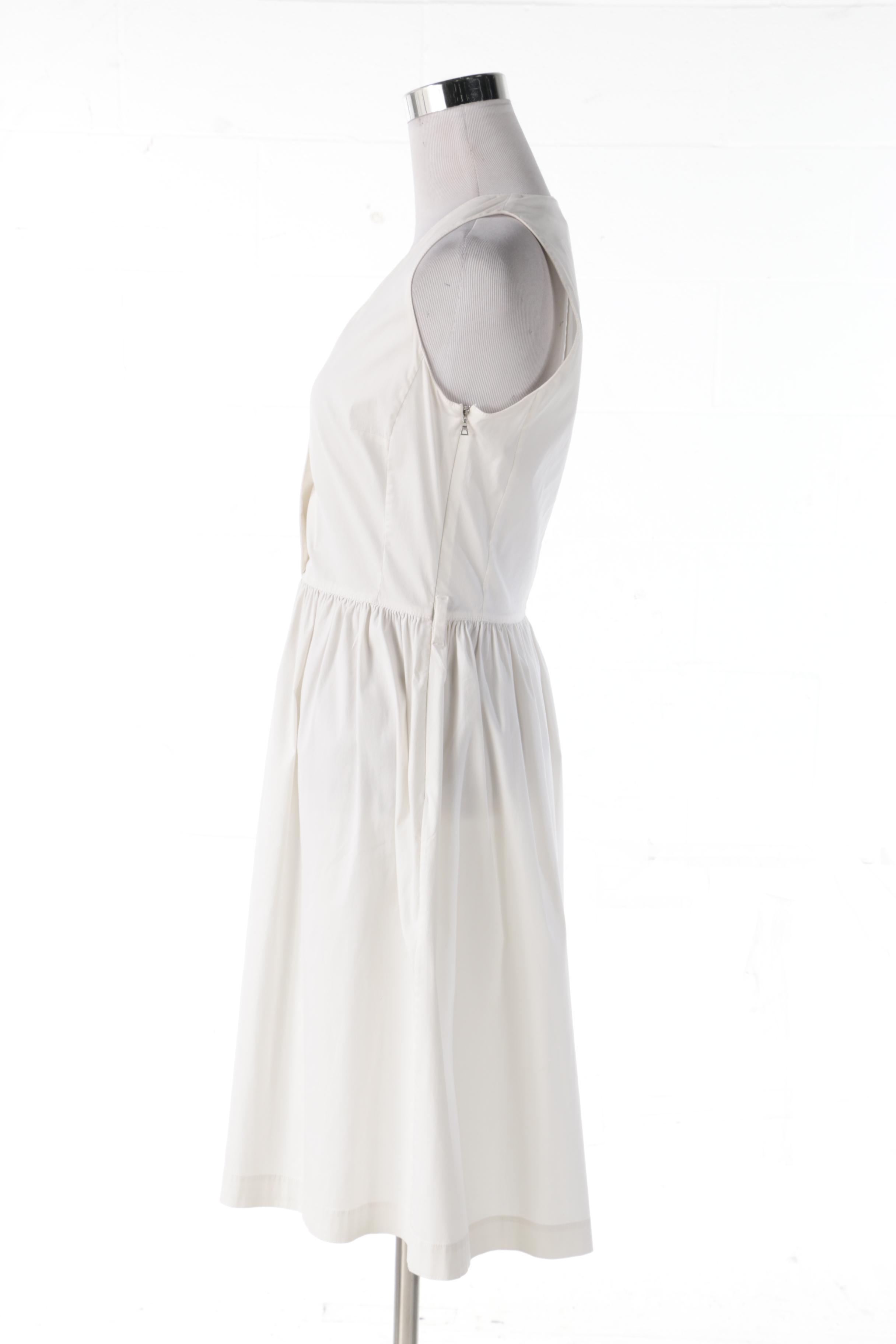 Prada White Cotton Blend V-Neck Sleeveless Shirtwaist Dress