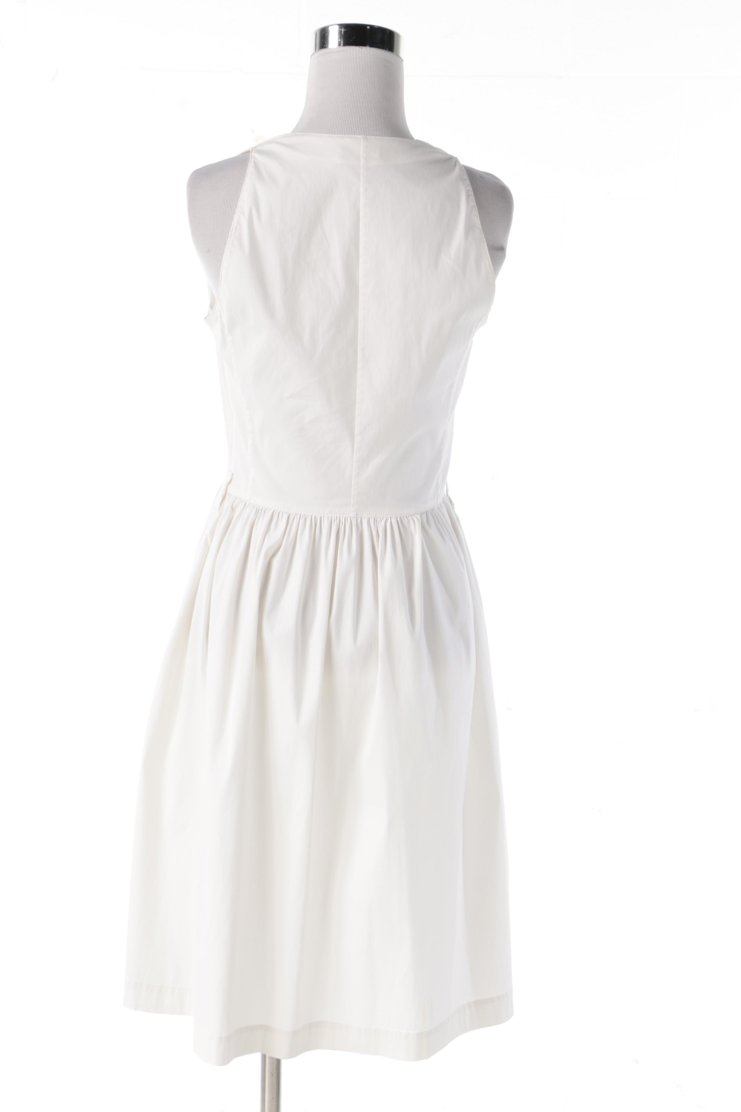Prada White Cotton Blend V-Neck Sleeveless Shirtwaist Dress
