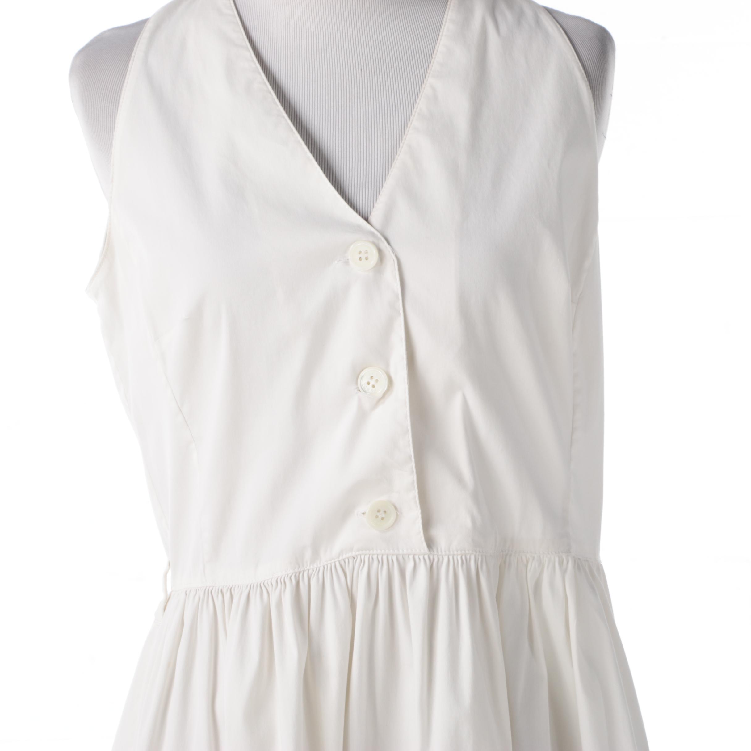 Prada White Cotton Blend V-Neck Sleeveless Shirtwaist Dress