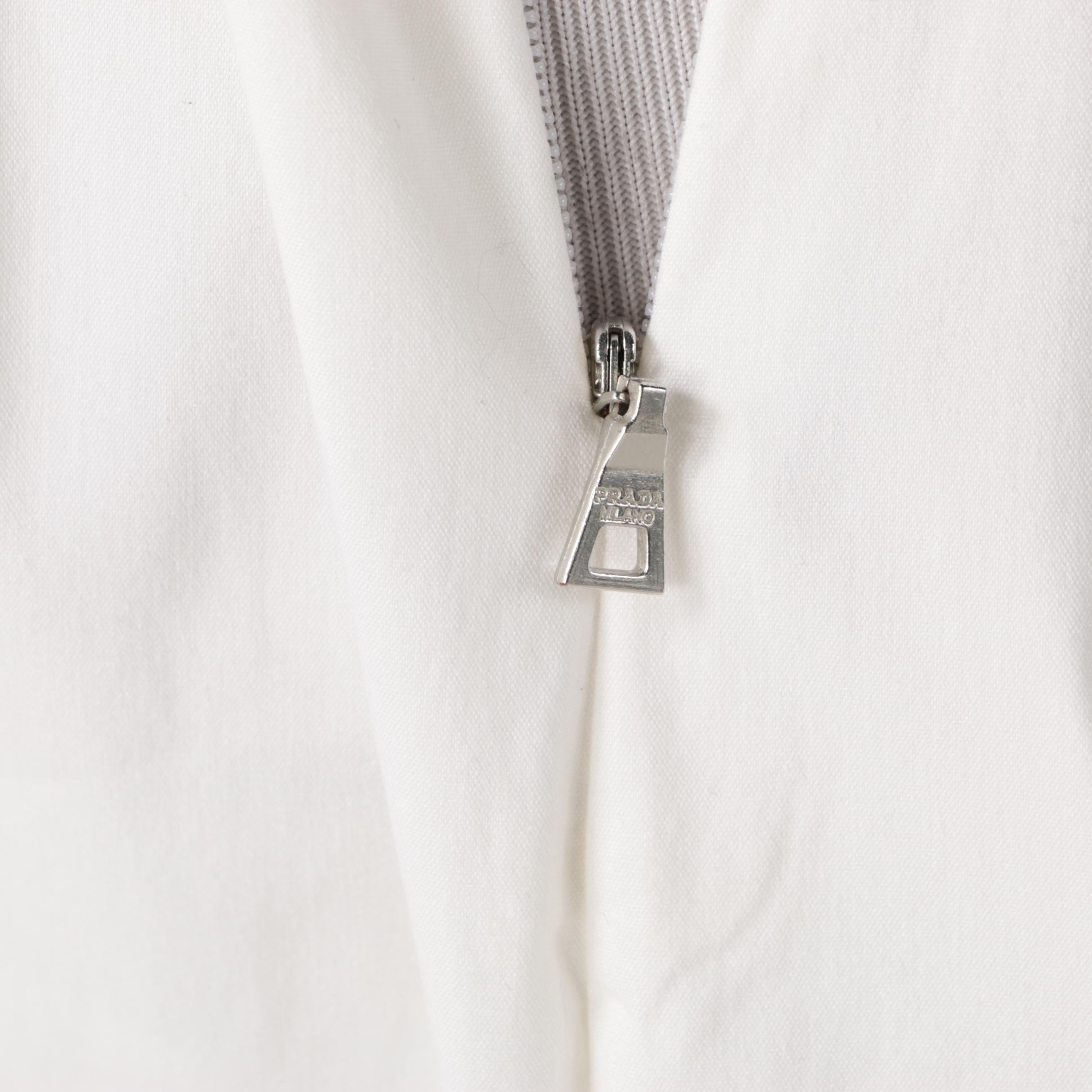 Prada White Cotton Blend V-Neck Sleeveless Shirtwaist Dress