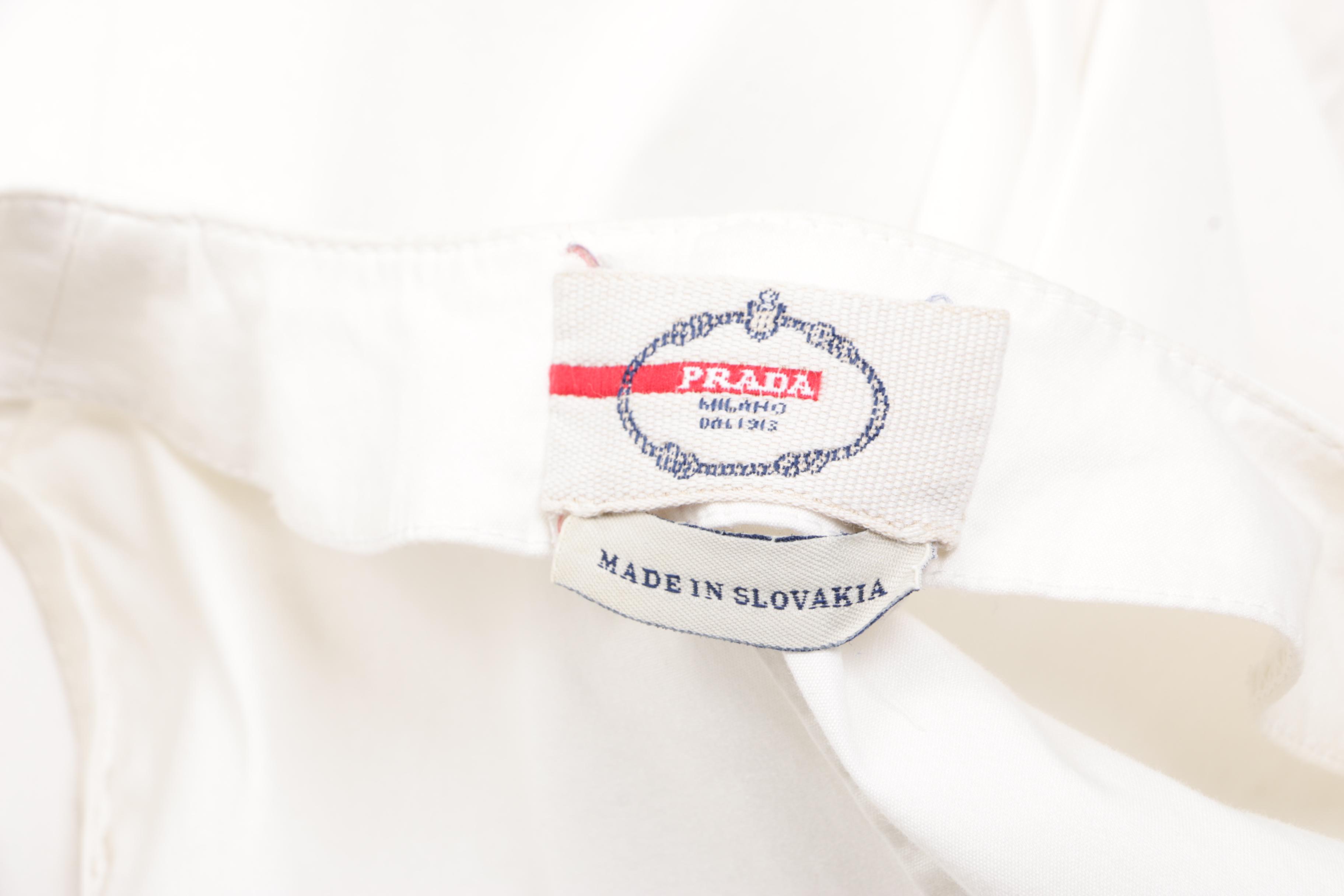 Prada White Cotton Blend V-Neck Sleeveless Shirtwaist Dress