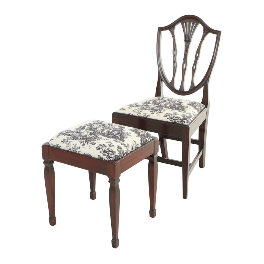 Potthast Bros., Federal Style Mahogany Side Chair Plus Stool, 20th Century