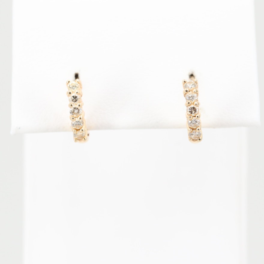 14K Yellow Gold Diamond J Hoop Earrings