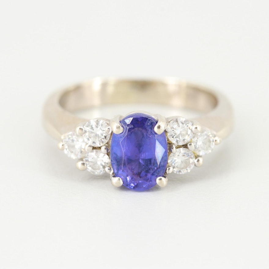 14K White Gold Tanzanite and Diamond Ring