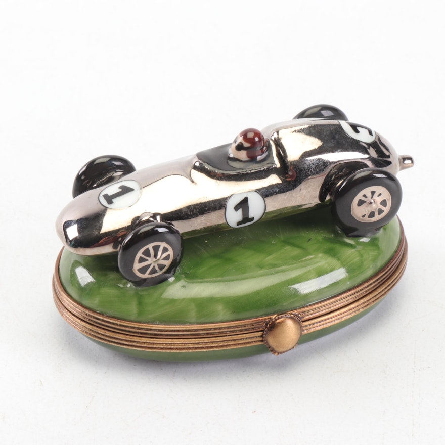 La Gloriette Limoges Porcelain Racing Car Trinket Box