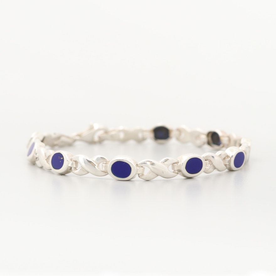 Sterling Silver Imitation Lapis Lazuli Bracelet