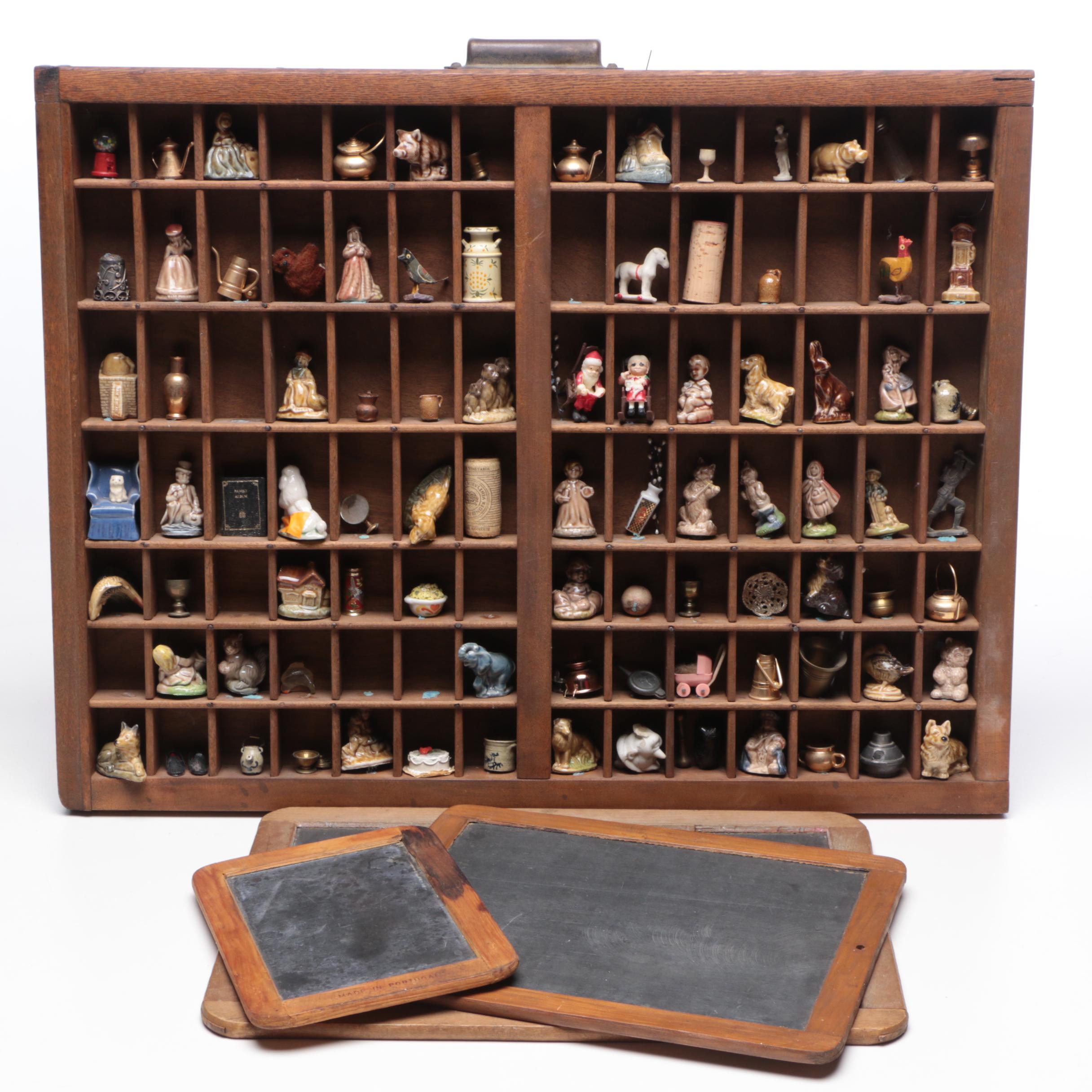 The Carrom Co. Wooden Printer's Typeset Tray with Miniatures and Chalkboard Set