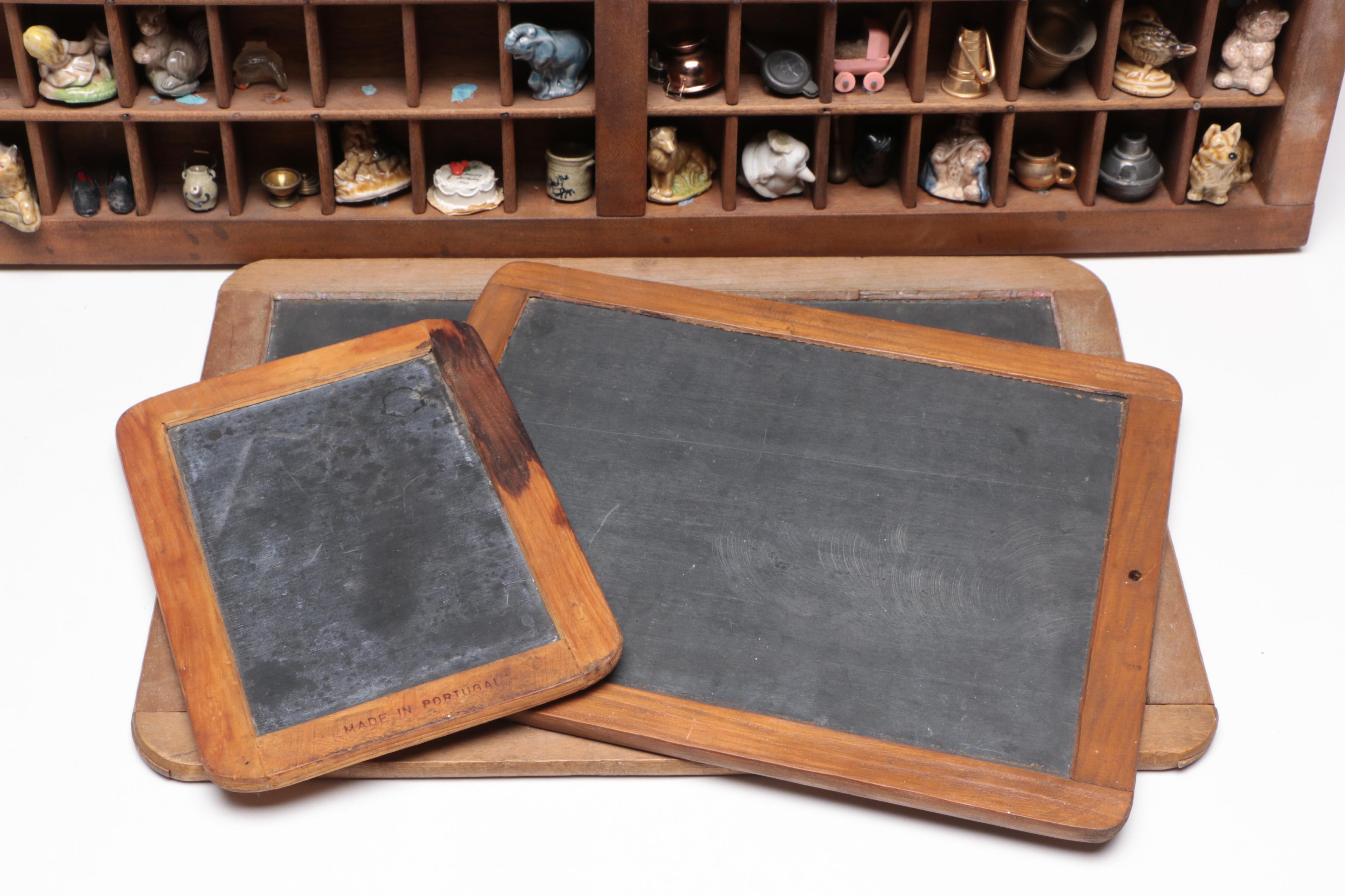 The Carrom Co. Wooden Printer's Typeset Tray with Miniatures and Chalkboard Set
