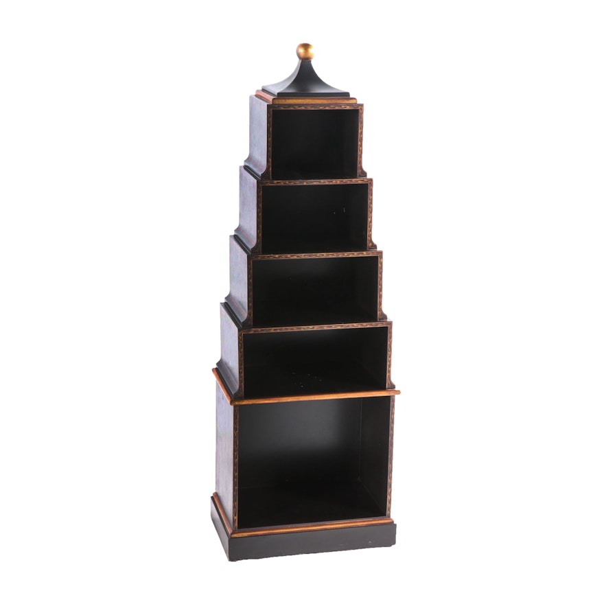 Painted Pagoda Style Shelf, Contemporary
