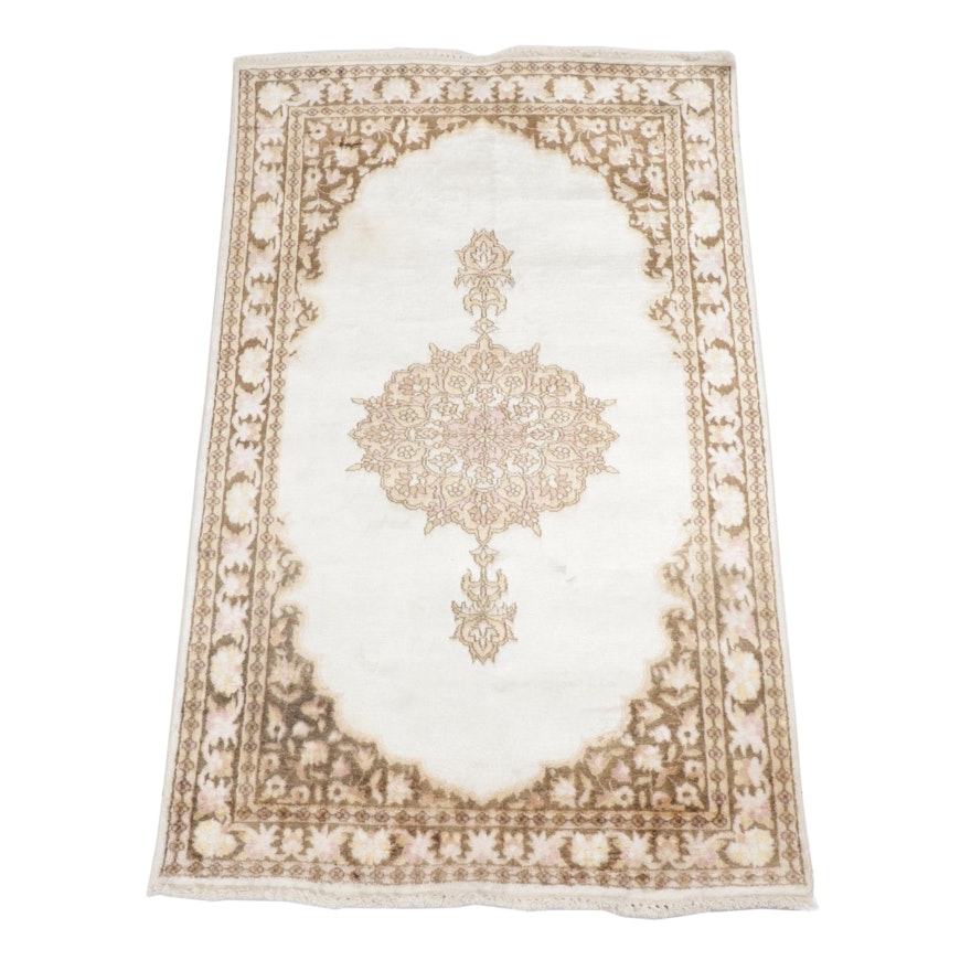 Hand-Knotted Pakistani Kashmir Artificial Silk and Cotton Rug