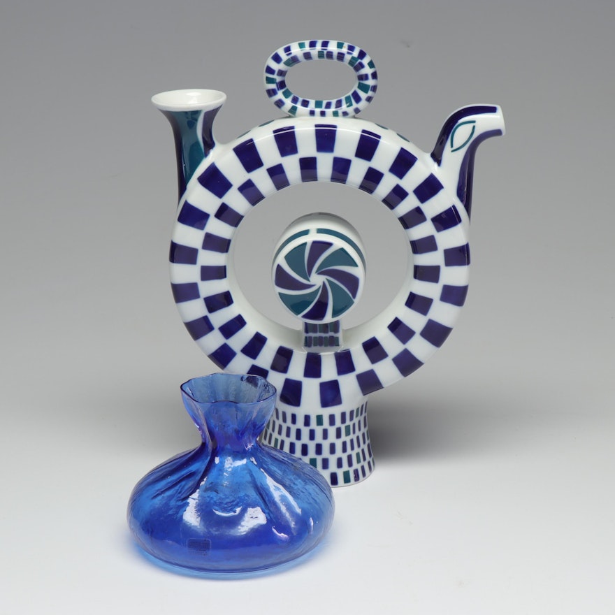Sargadelos "Drinking Jug N1" with Blue Glass Vase