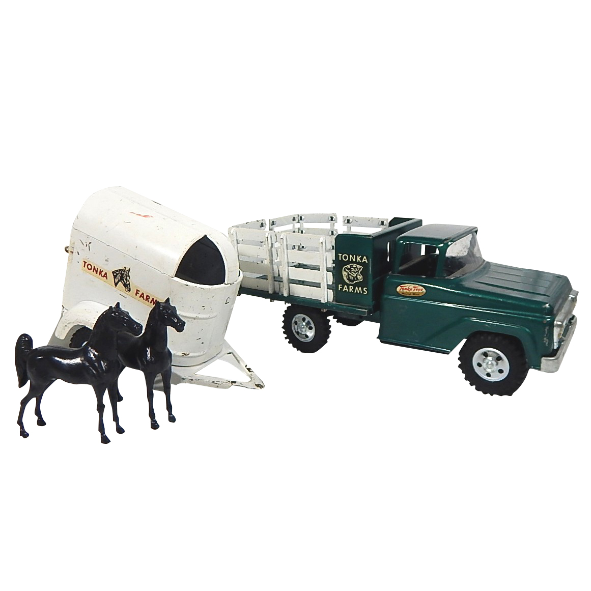 1960s Era Tonka Farms Pressed Steel Truck and Horse Trailer