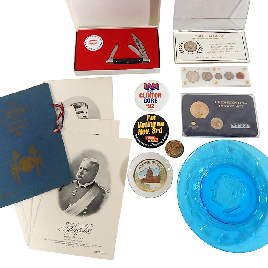 Political Collectibles with Kennedy Coins, Roosevelt,Spanish-American War Photos