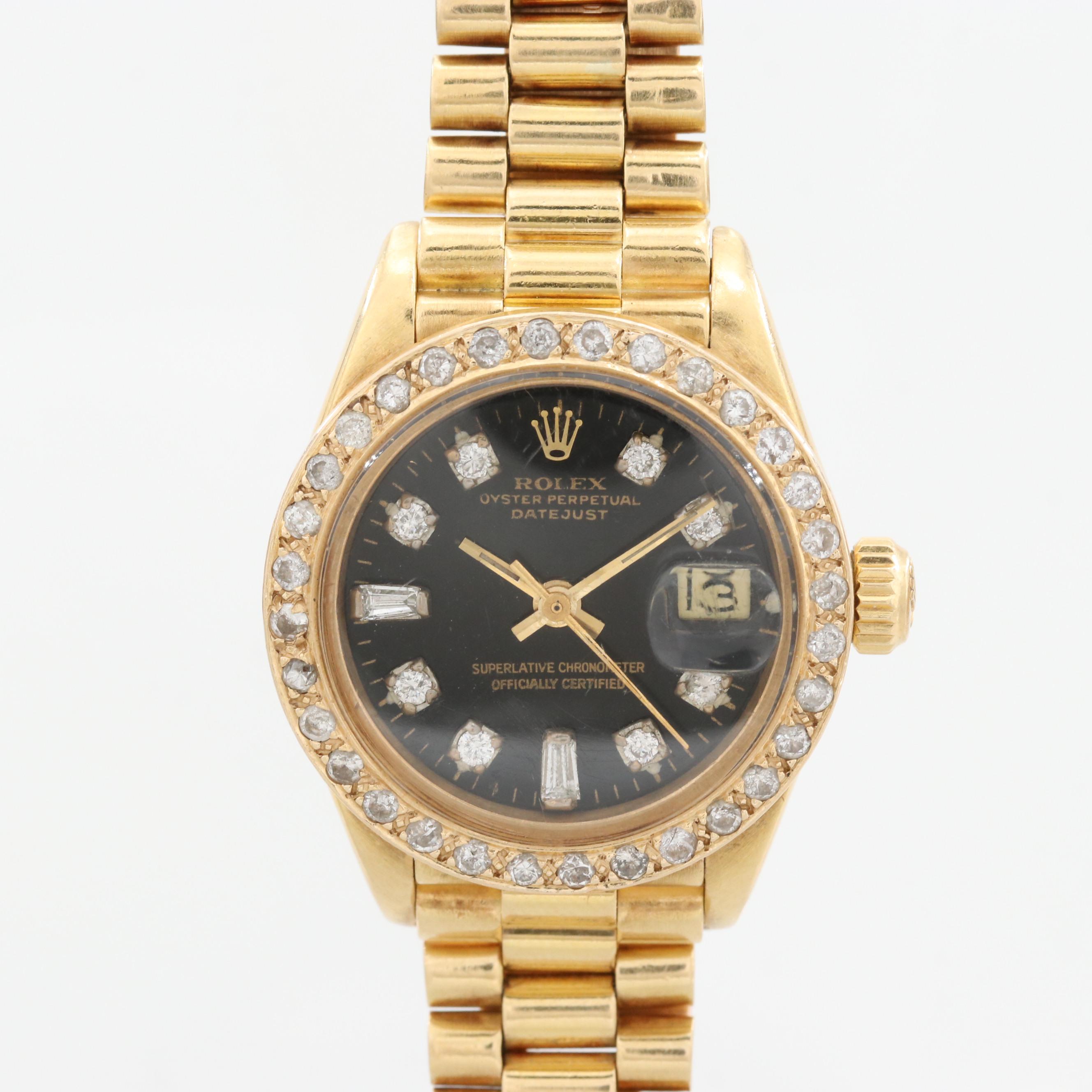 Vintage Rolex Datejust 18K Yellow Gold 1.05 CTW Diamond Watch, 1979