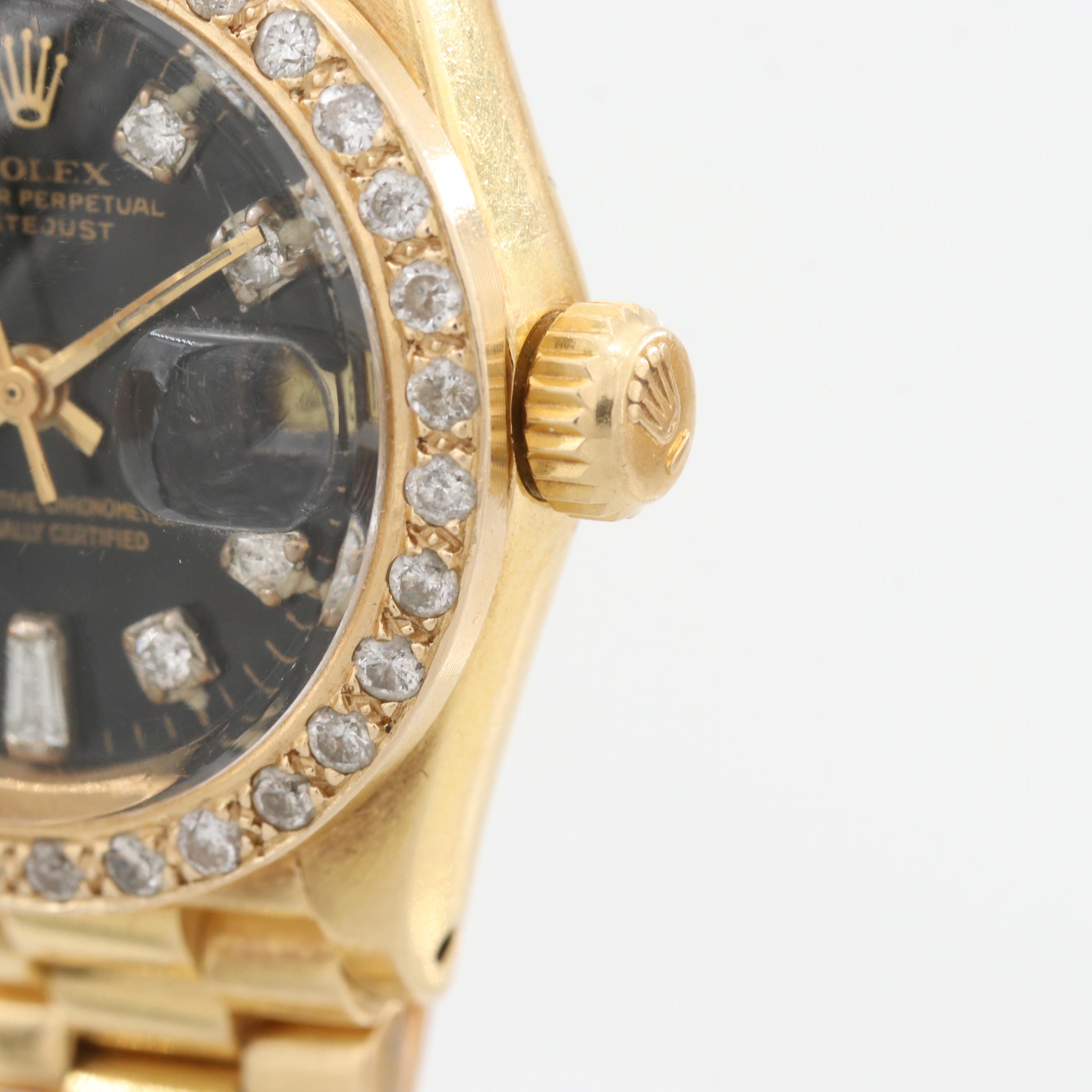 Vintage Rolex Datejust 18K Yellow Gold 1.05 CTW Diamond Watch, 1979