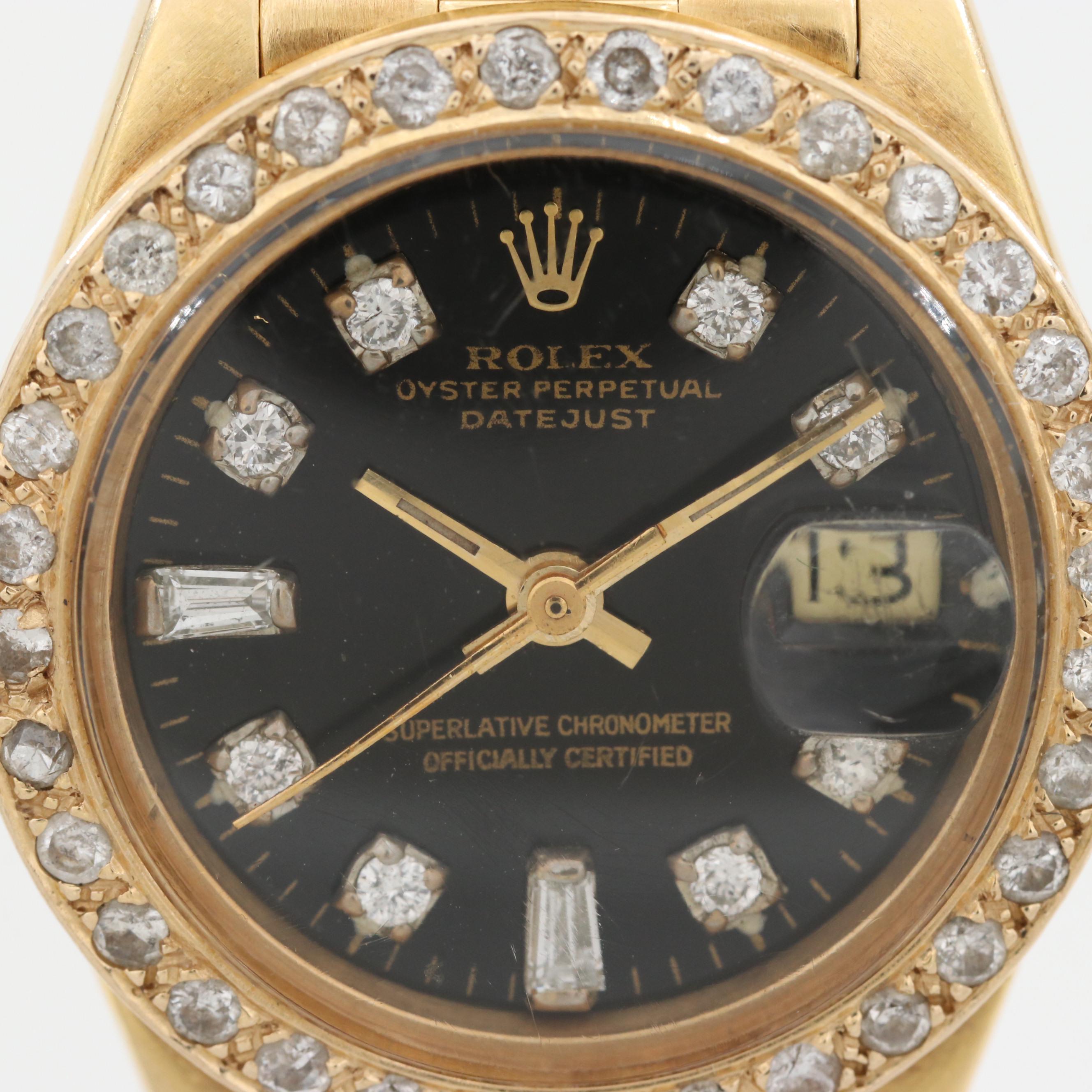 Vintage Rolex Datejust 18K Yellow Gold 1.05 CTW Diamond Watch, 1979