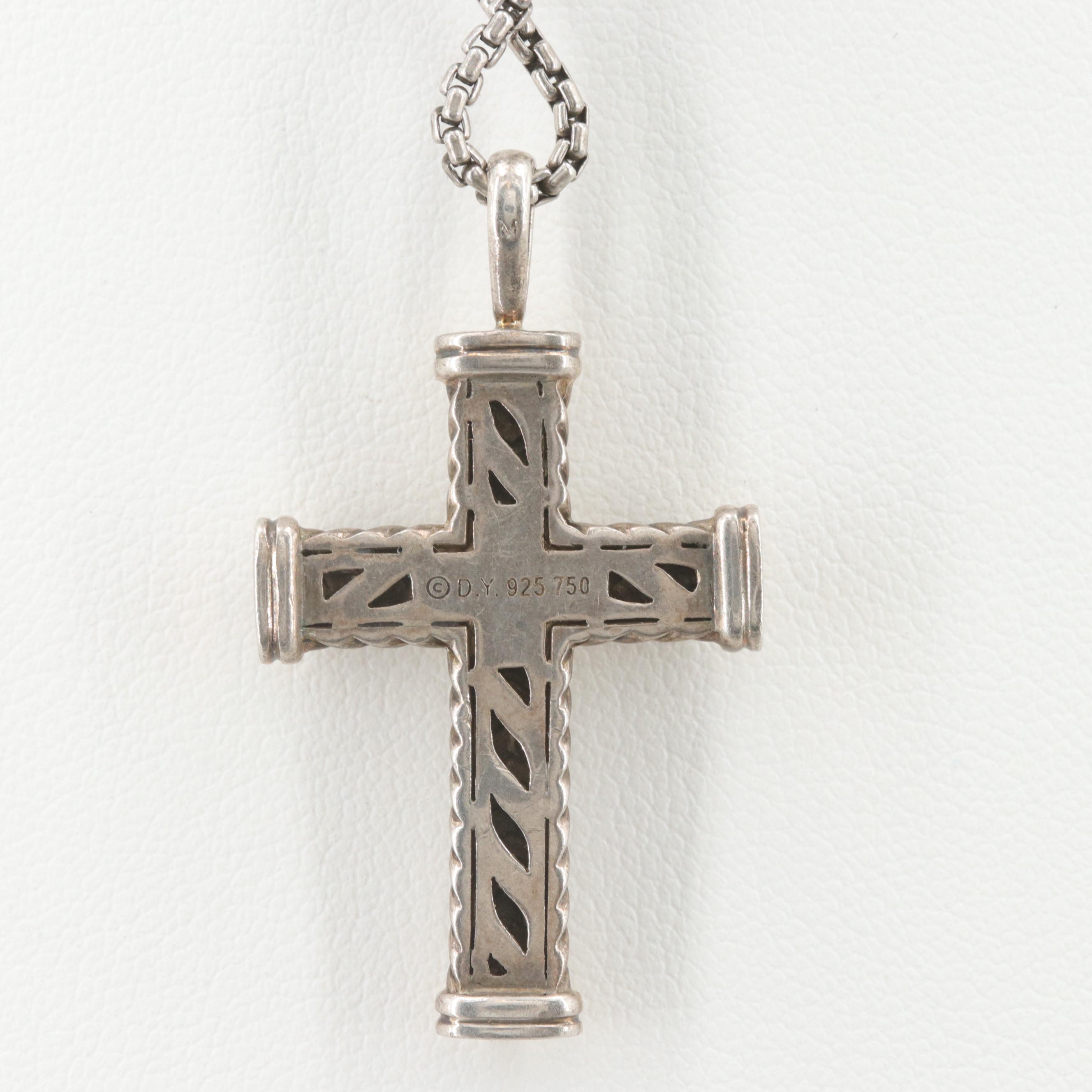 David Yurman Sterling Silver Amethyst Cross Pendant Necklace