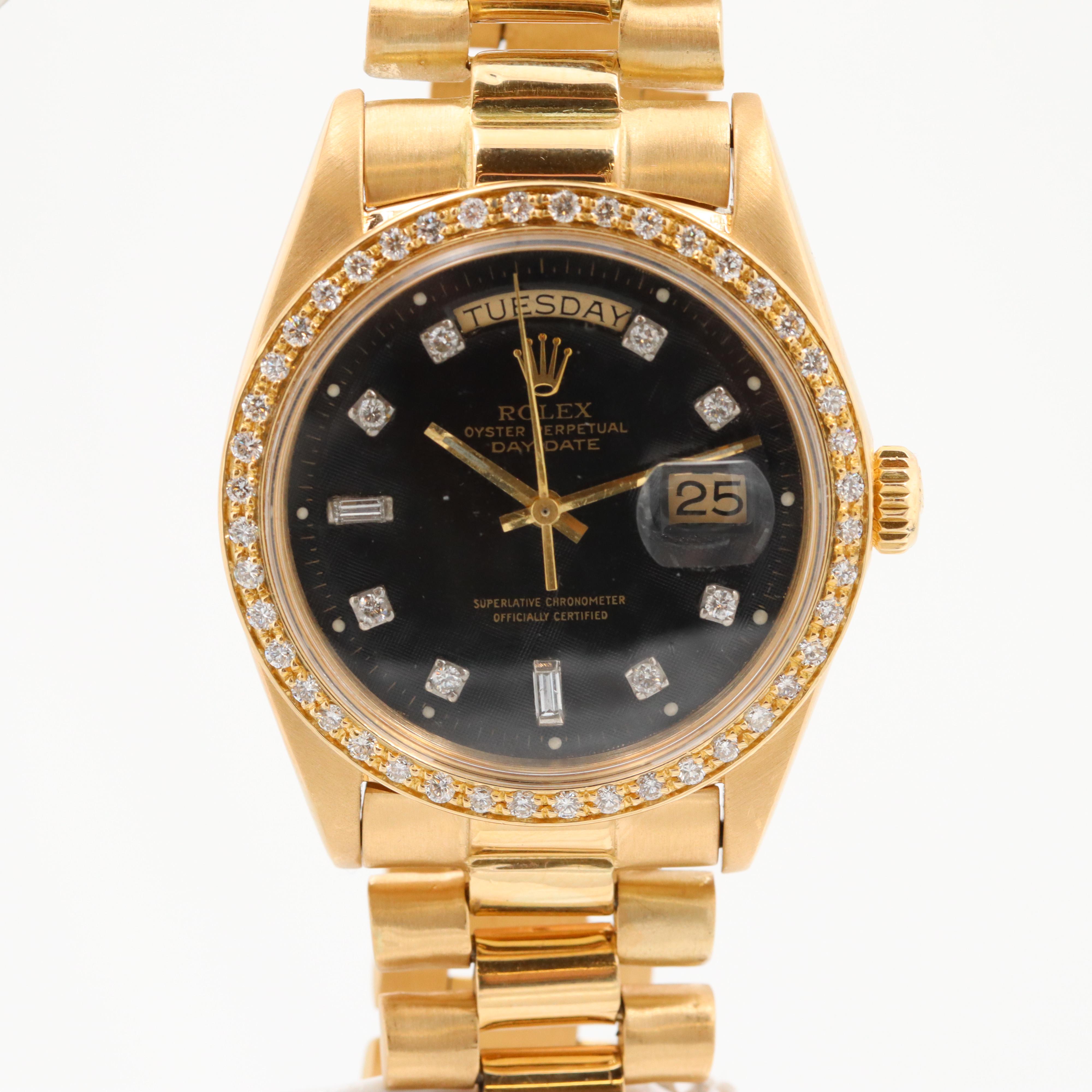 18K Gold Rolex Day Date "President" Model 1803 With 1.13 CTW Diamonds