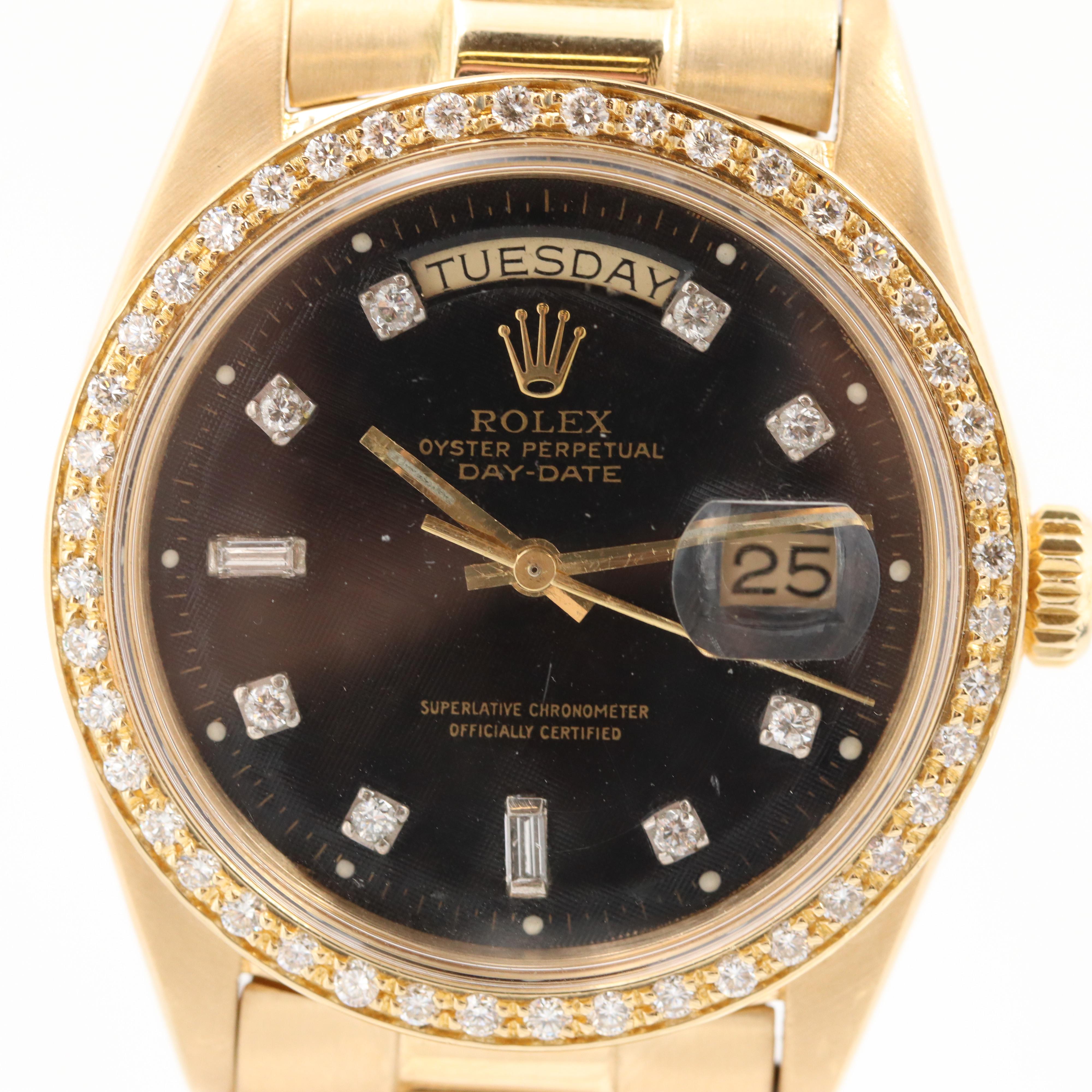 18K Gold Rolex Day Date "President" Model 1803 With 1.13 CTW Diamonds
