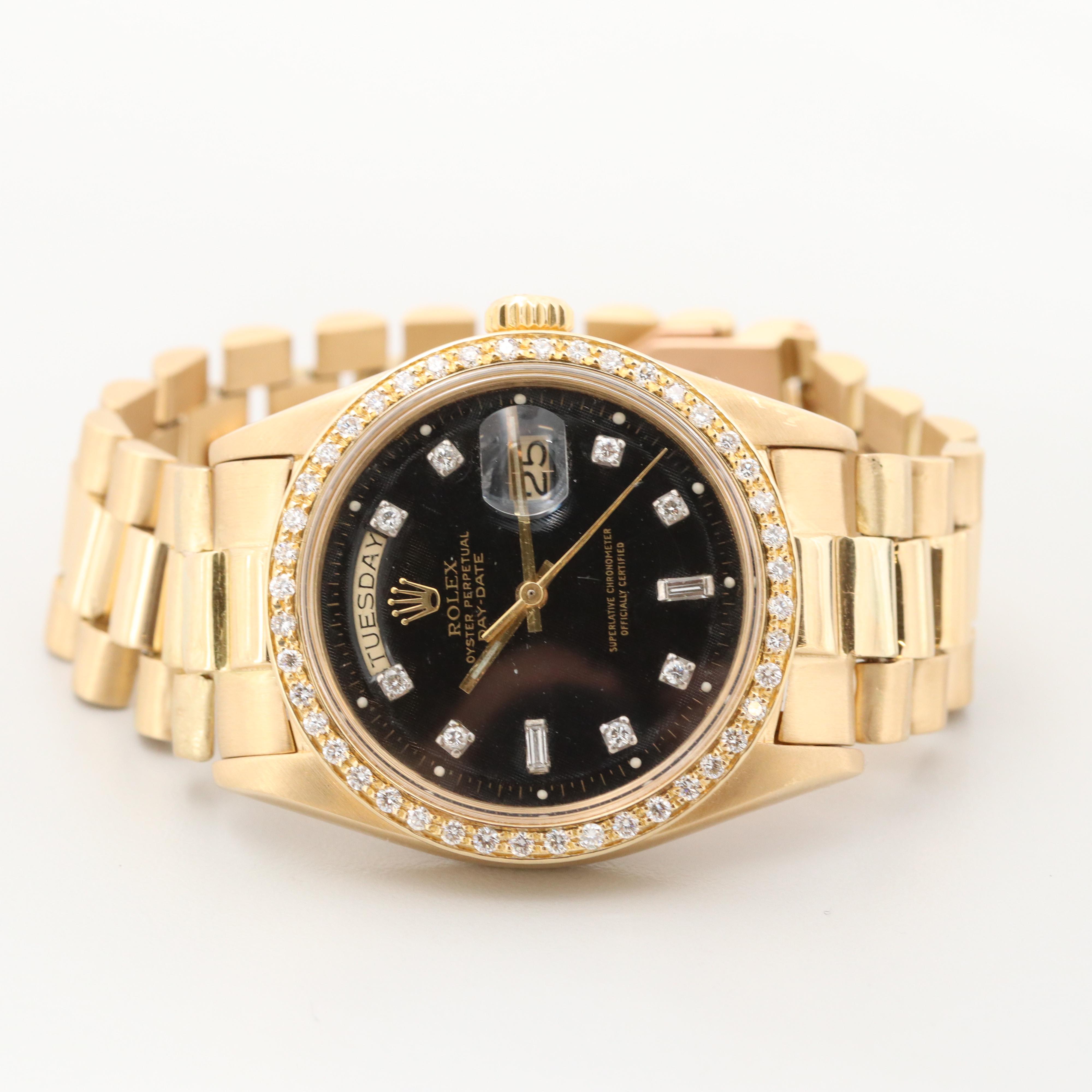 18K Gold Rolex Day Date "President" Model 1803 With 1.13 CTW Diamonds