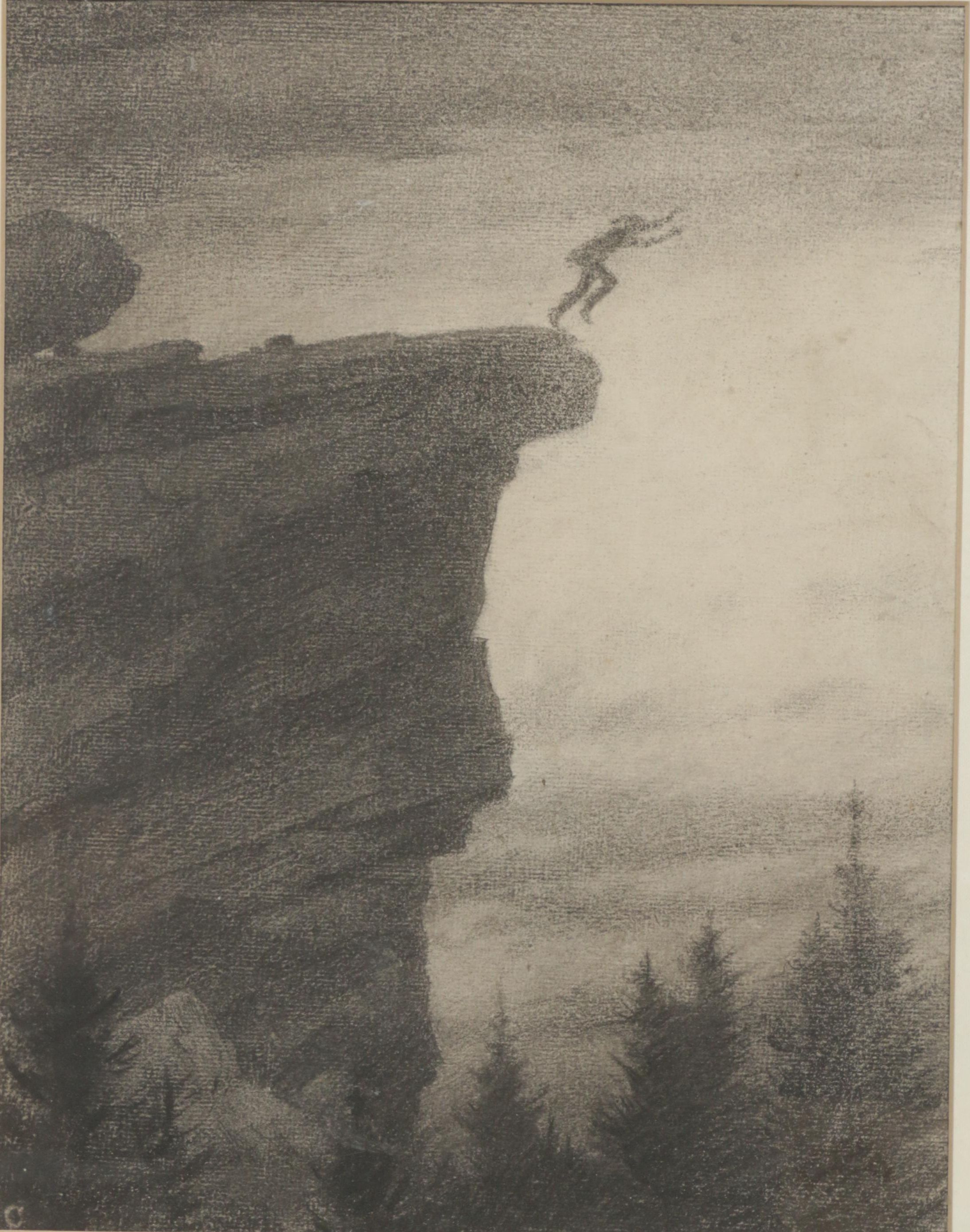 Charles C. Curran Charcoal Drawing "The Legend of Sam's Point"