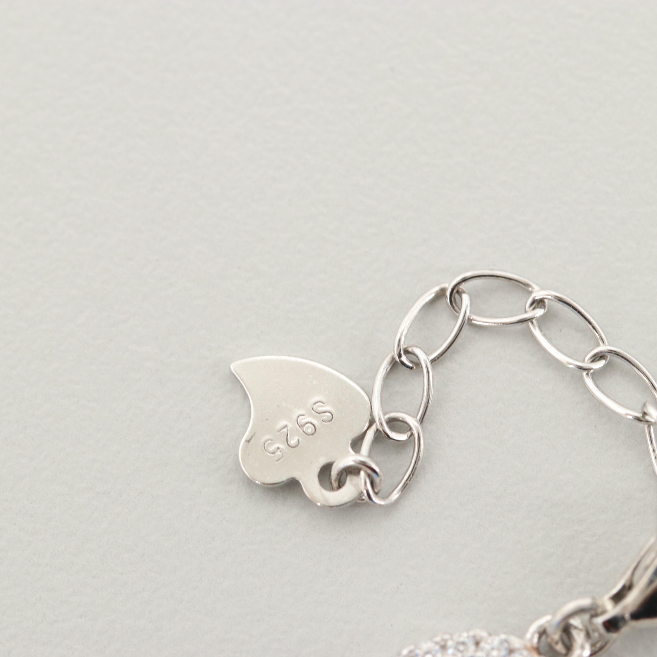 Sterling Silver Opal and Cubic Zirconia Adjustable Bracelet