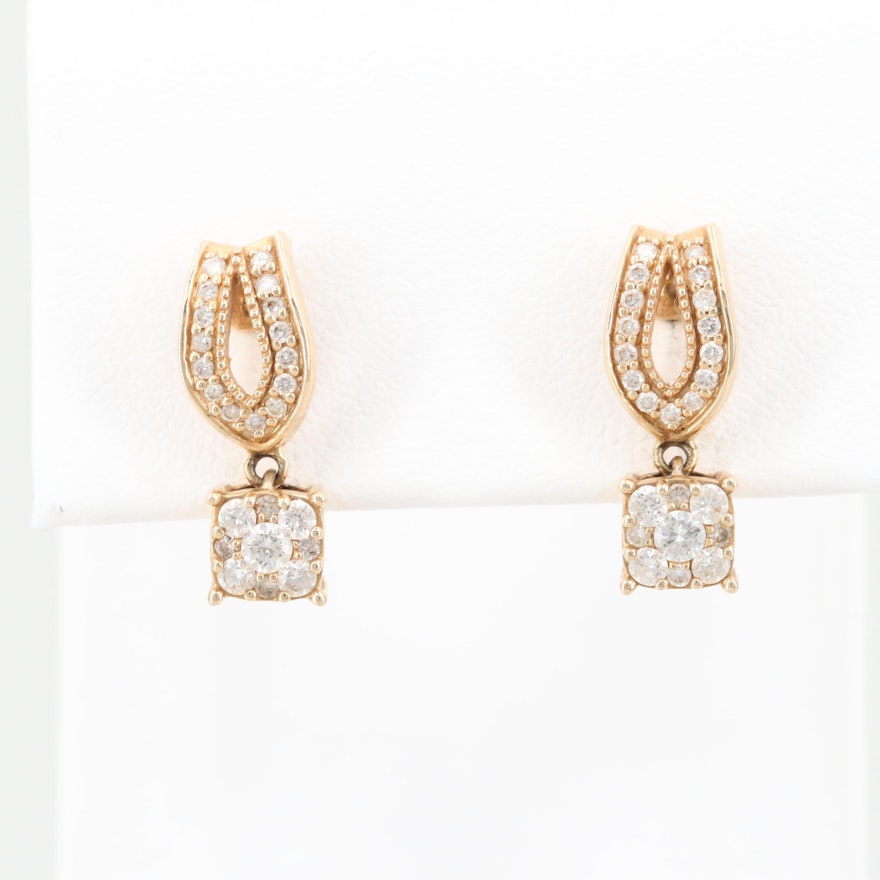 14K Yellow Gold Diamond Dangle Earrings