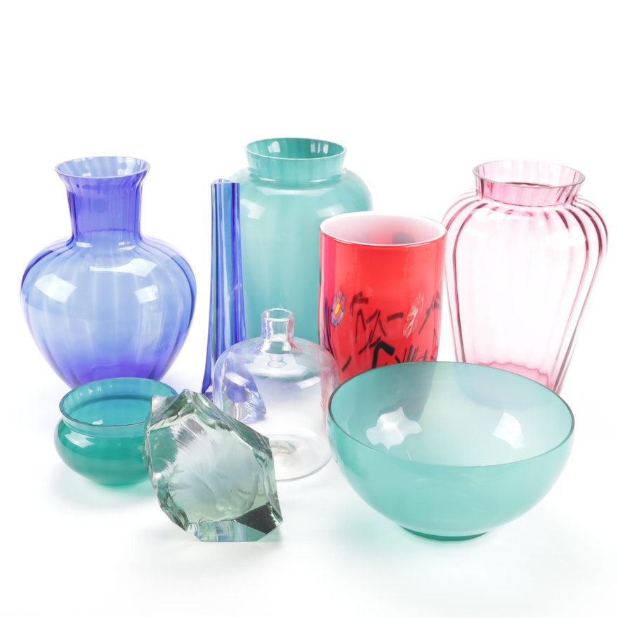 Ekenas Glass Sculpture and Colored Glass Vases