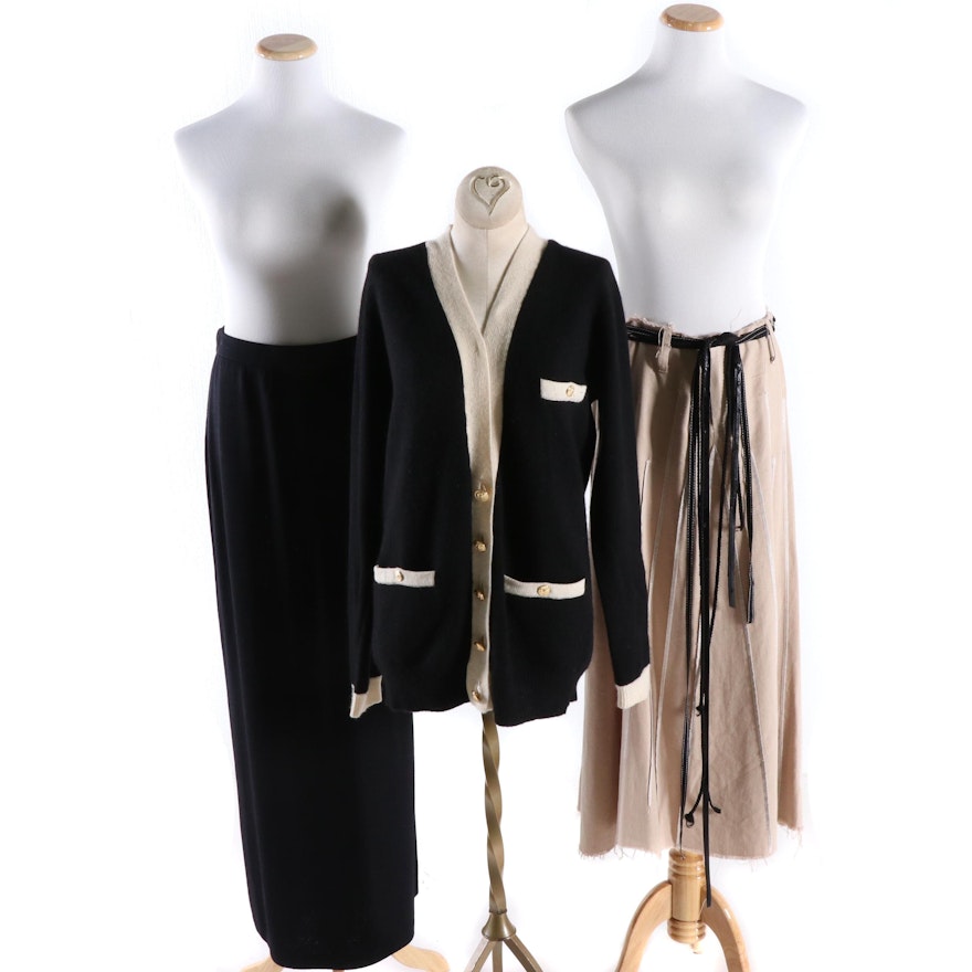 St. John Basics Skirt, Barbara Katz Skirt, and Neiman Marcus Cashmere Sweater