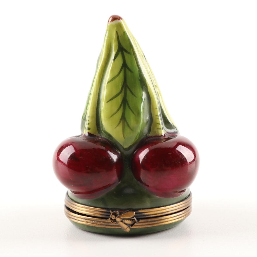 Rochard Limoges Hand-Painted Porcelain Cherries Trinket Box