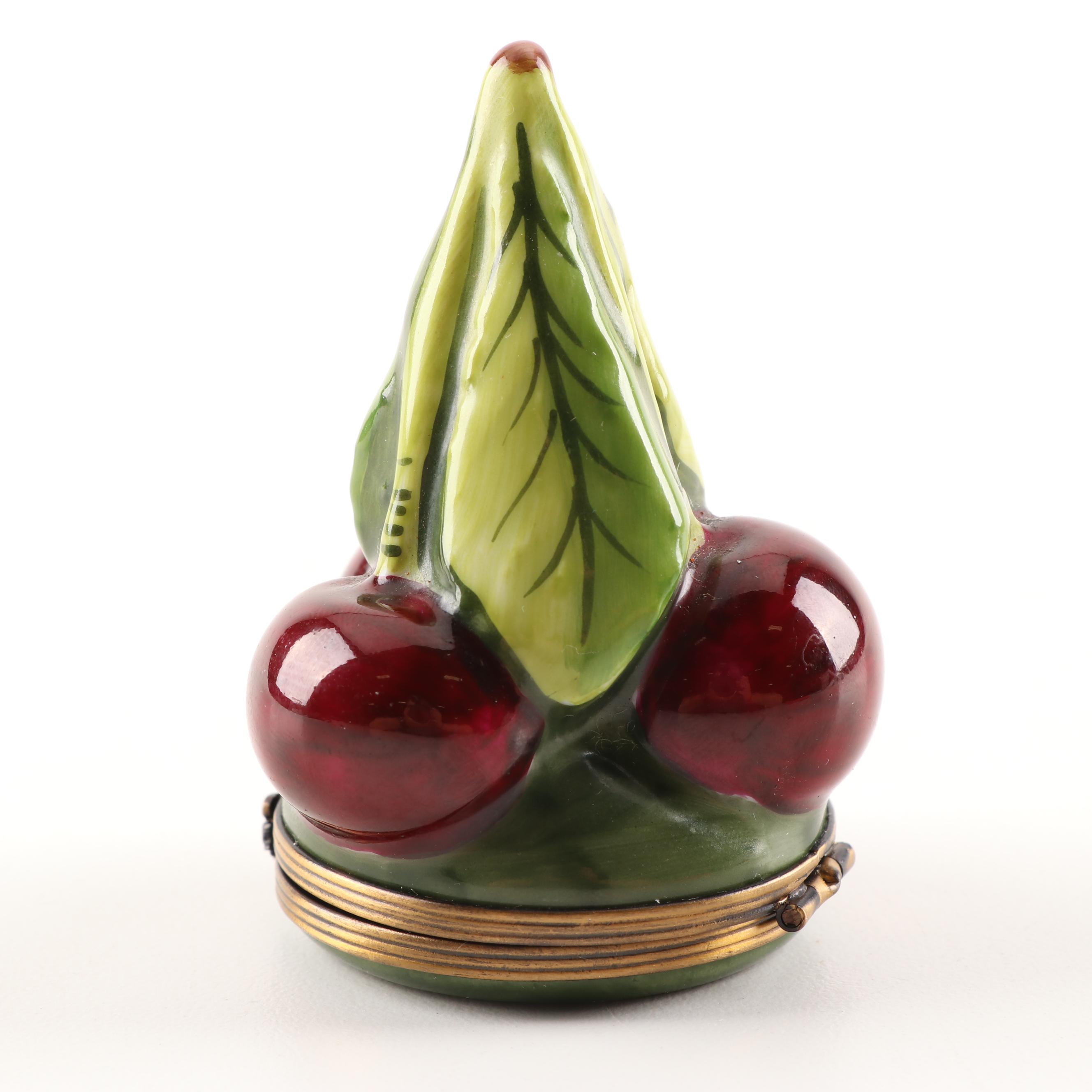 Rochard Limoges Hand-Painted Porcelain Cherries Trinket Box
