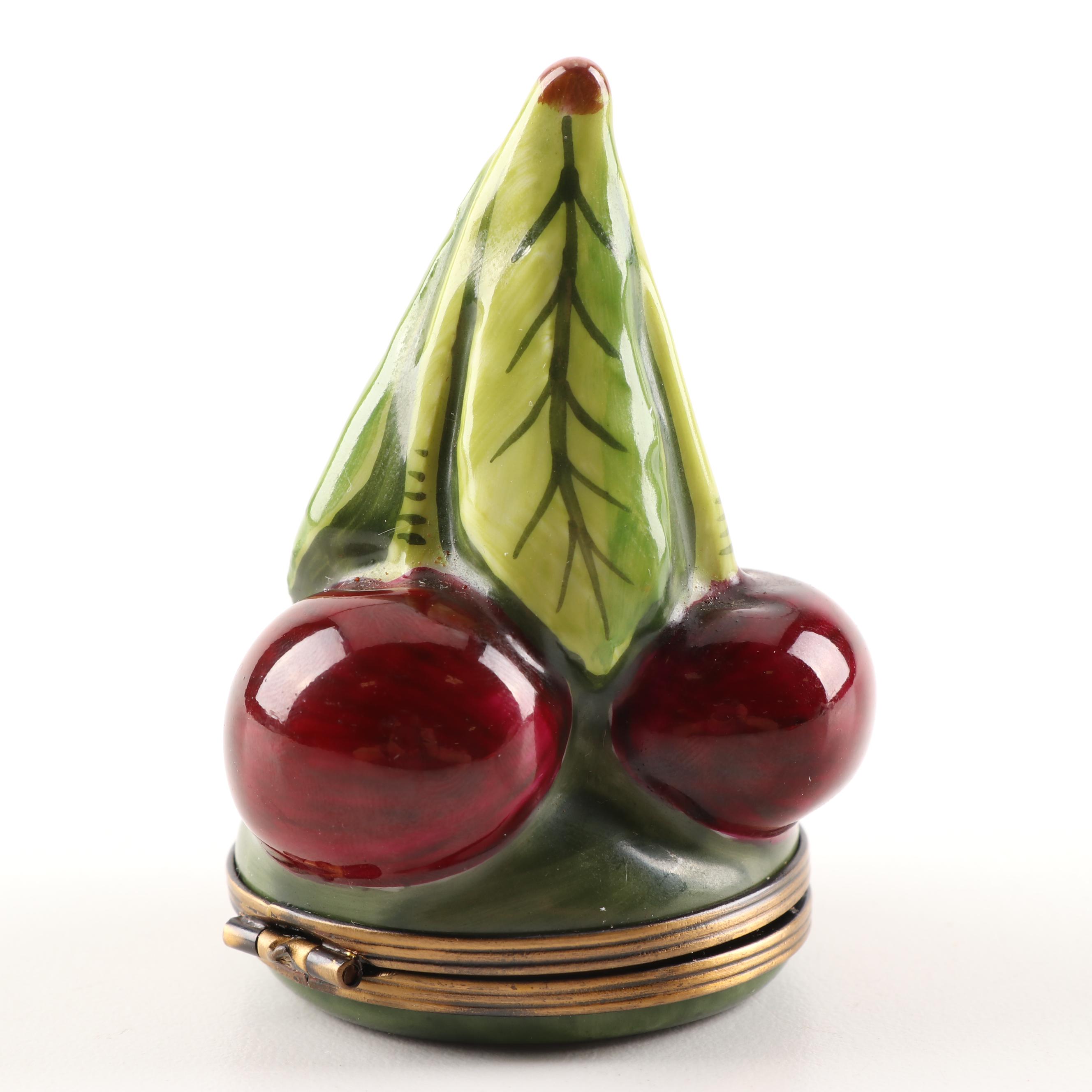 Rochard Limoges Hand-Painted Porcelain Cherries Trinket Box
