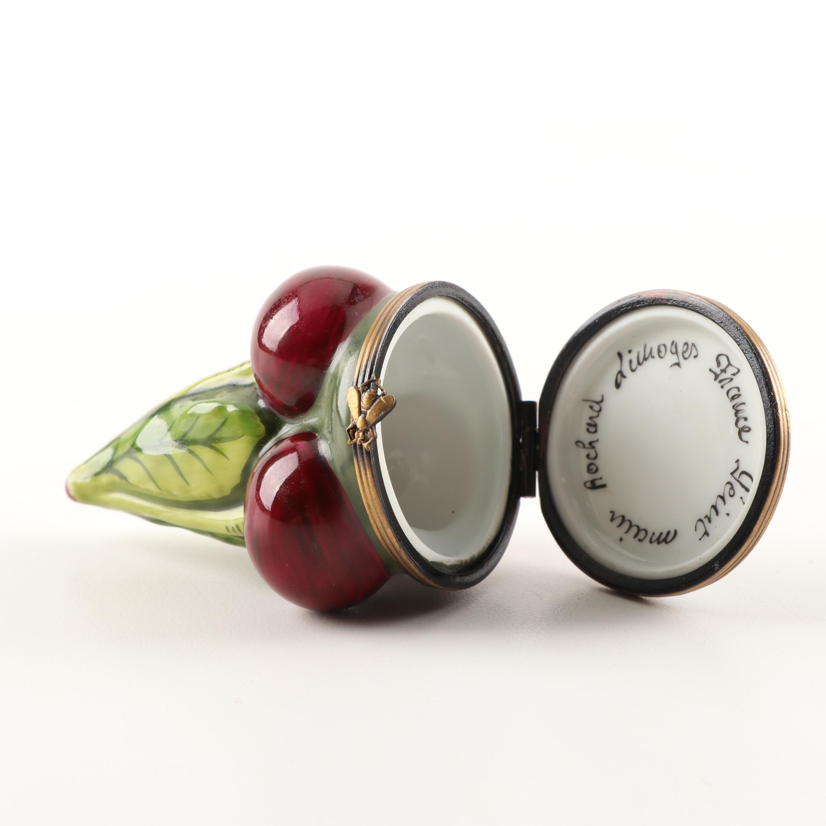 Rochard Limoges Hand-Painted Porcelain Cherries Trinket Box