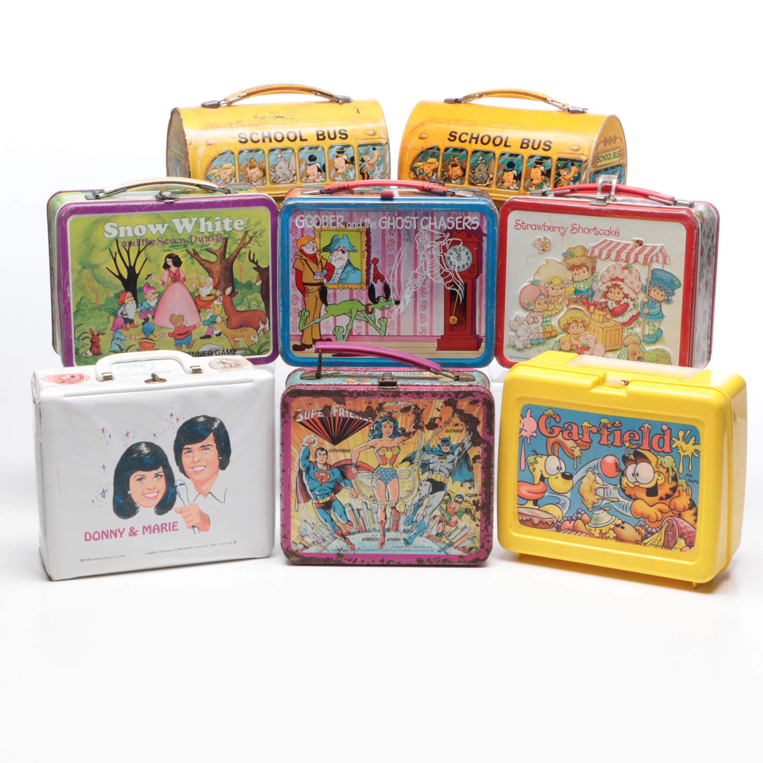 Metal and Plastic Lunch Boxes Including Donnie and Marie Osmond, Mid-Century