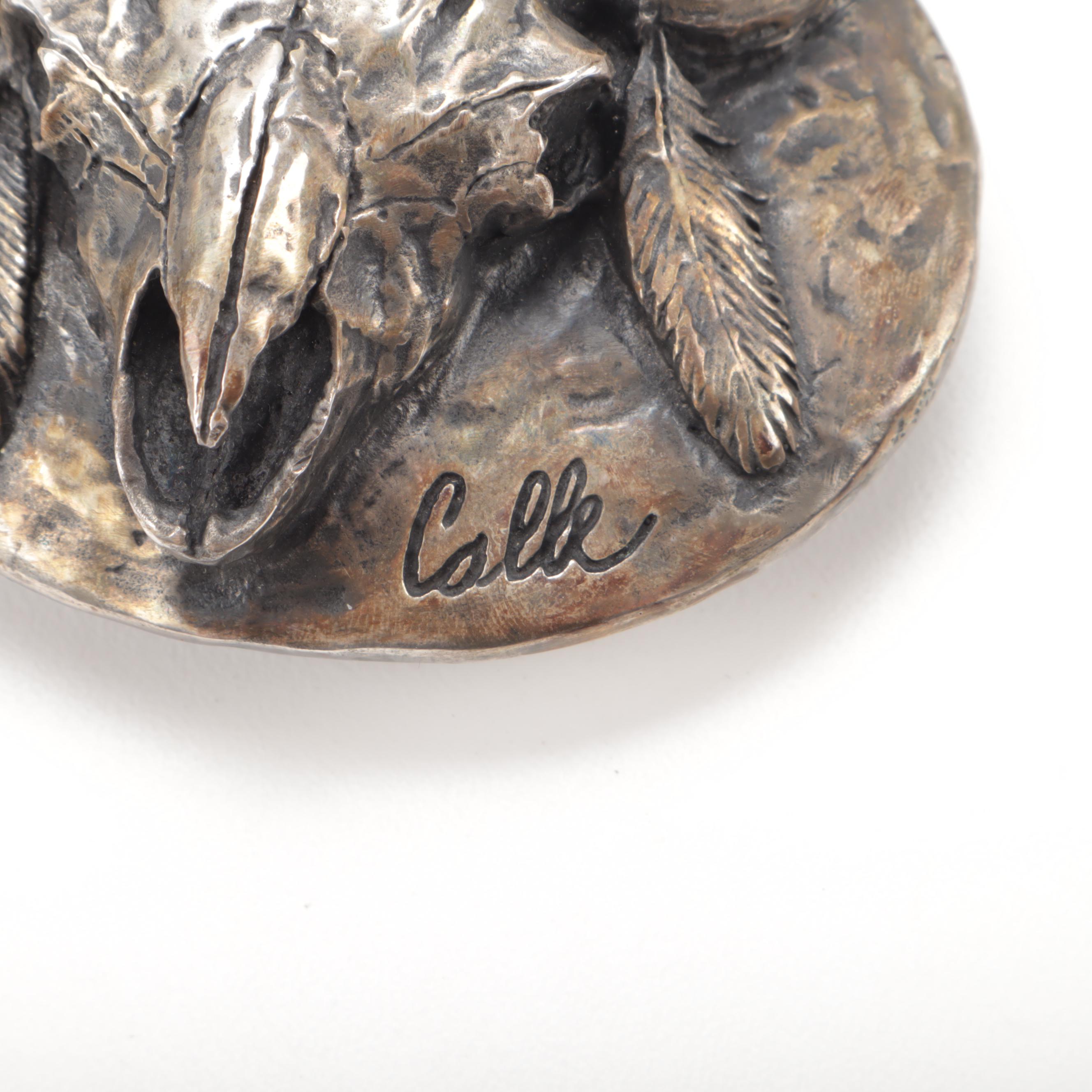 Paul Calle Signed Bronze Southwestern Style Buffalo Skull Belt Buckle, Vintage