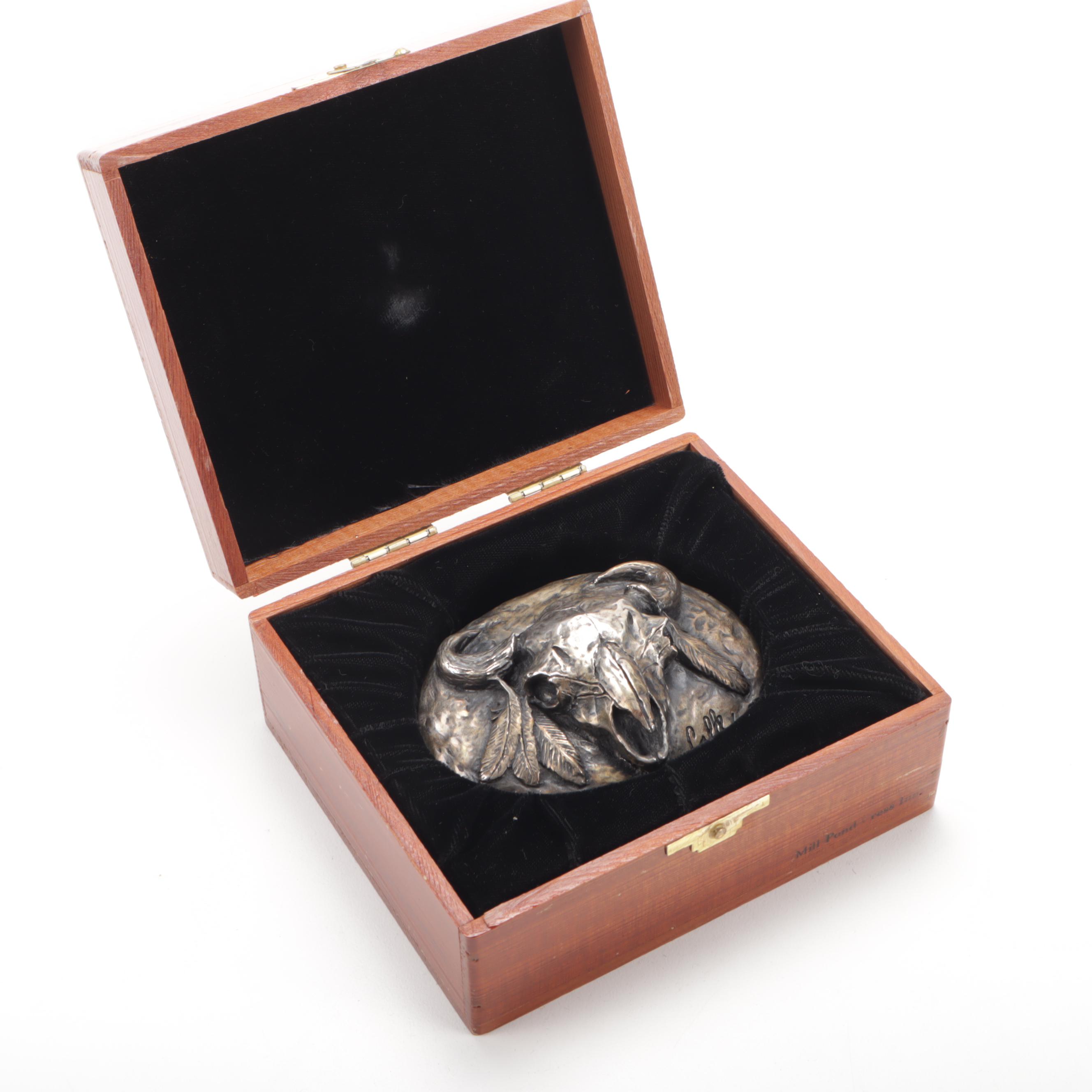 Paul Calle Signed Bronze Southwestern Style Buffalo Skull Belt Buckle, Vintage