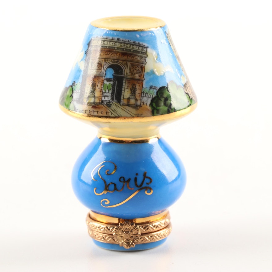 Limoges Hand-Painted Porcelain Limited Edition Parisian Lamp Trinket Box