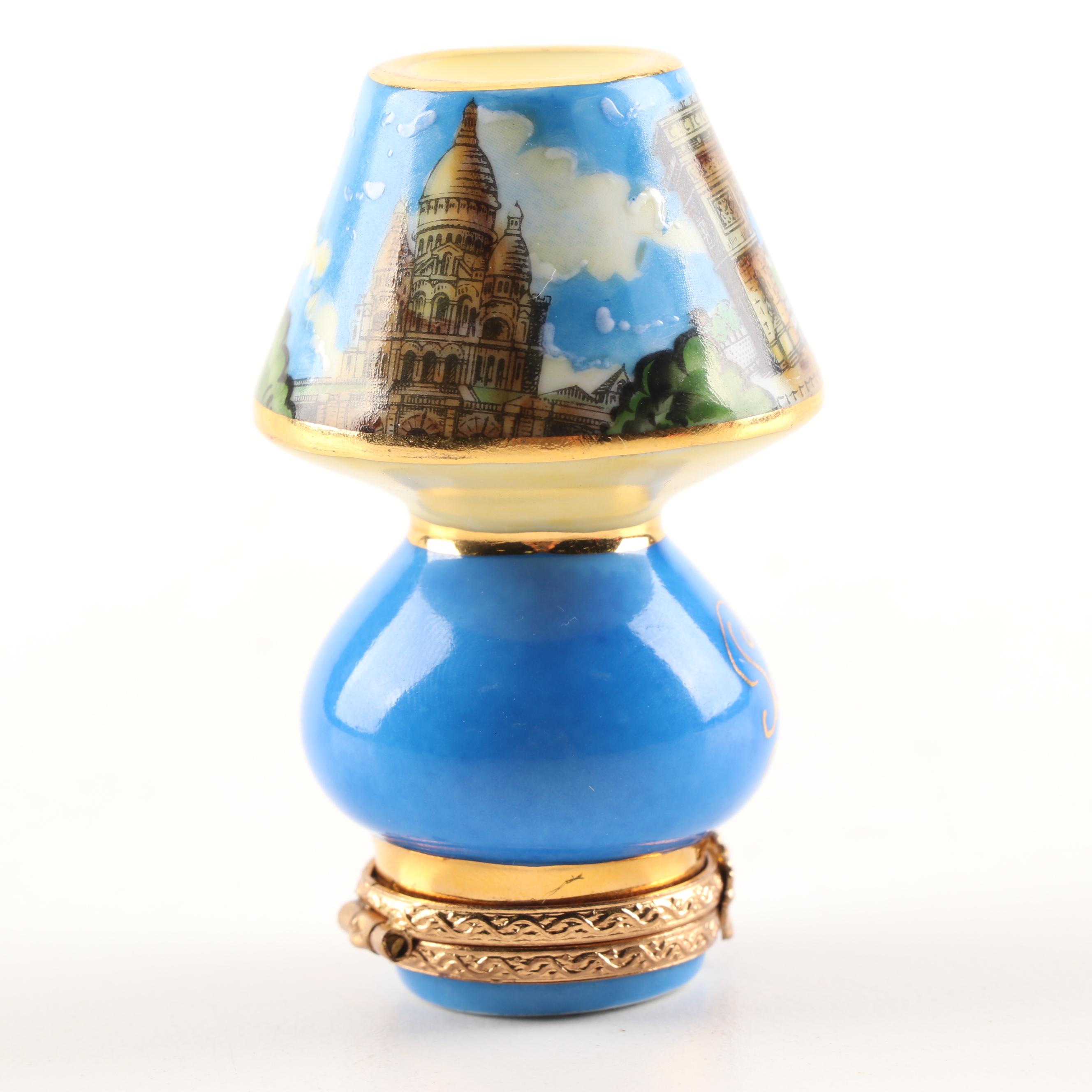 Limoges Hand-Painted Porcelain Limited Edition Parisian Lamp Trinket Box